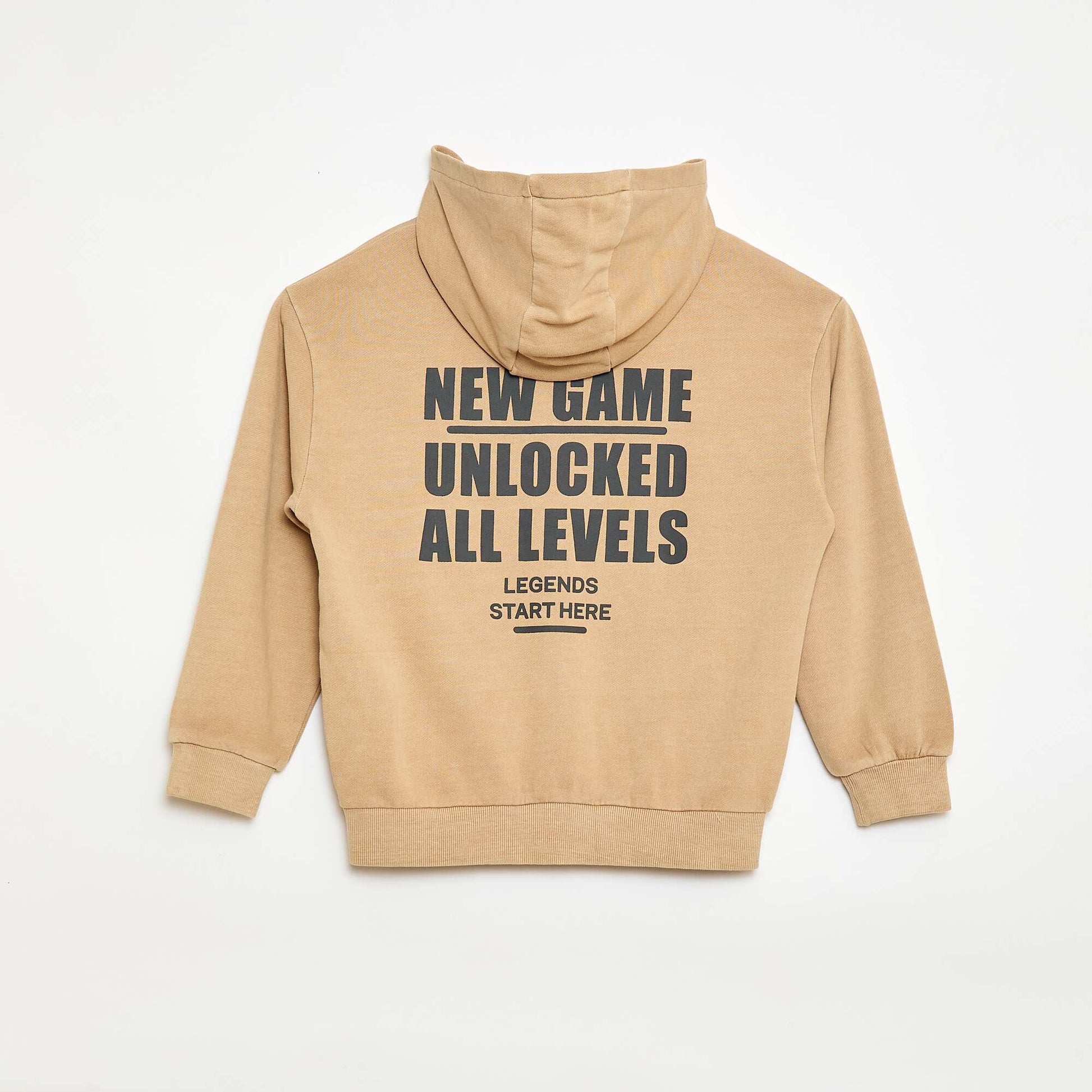 Loose Cotton Hoodie with Animated Back BEIGE