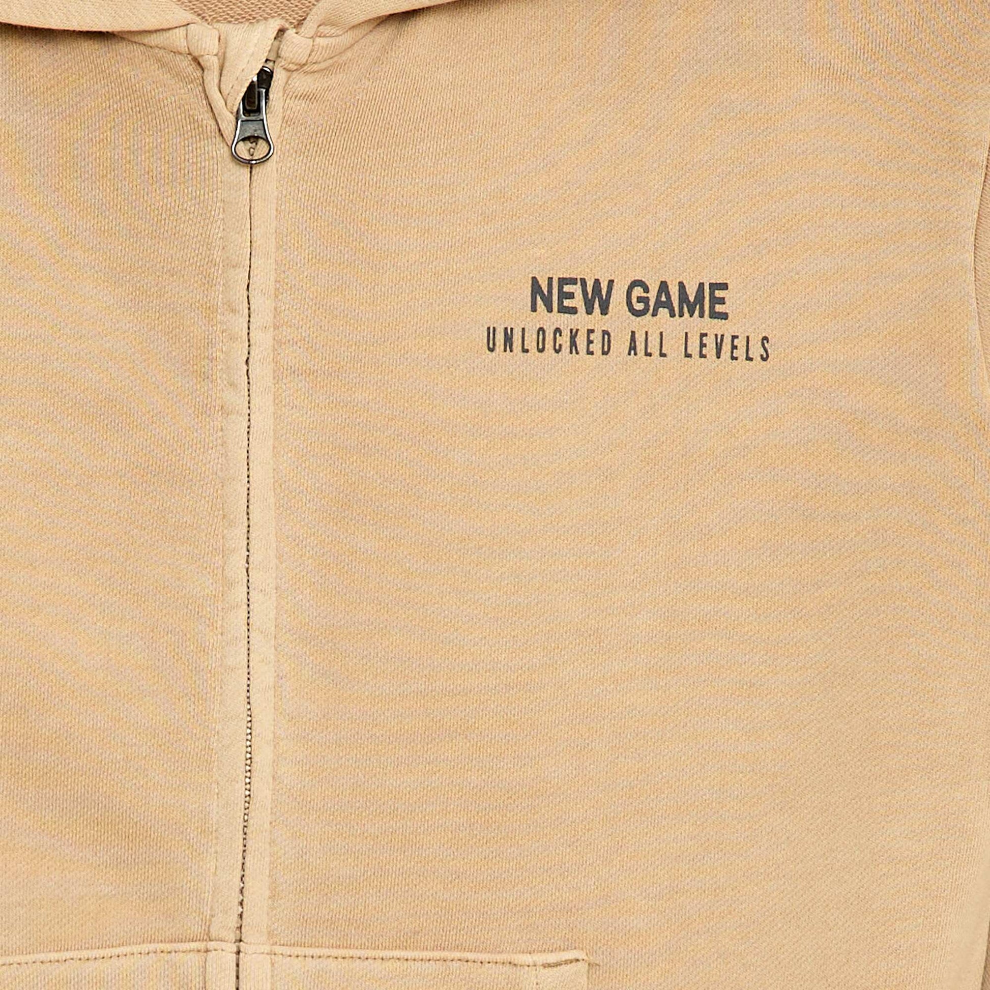 Loose Cotton Hoodie with Animated Back BEIGE