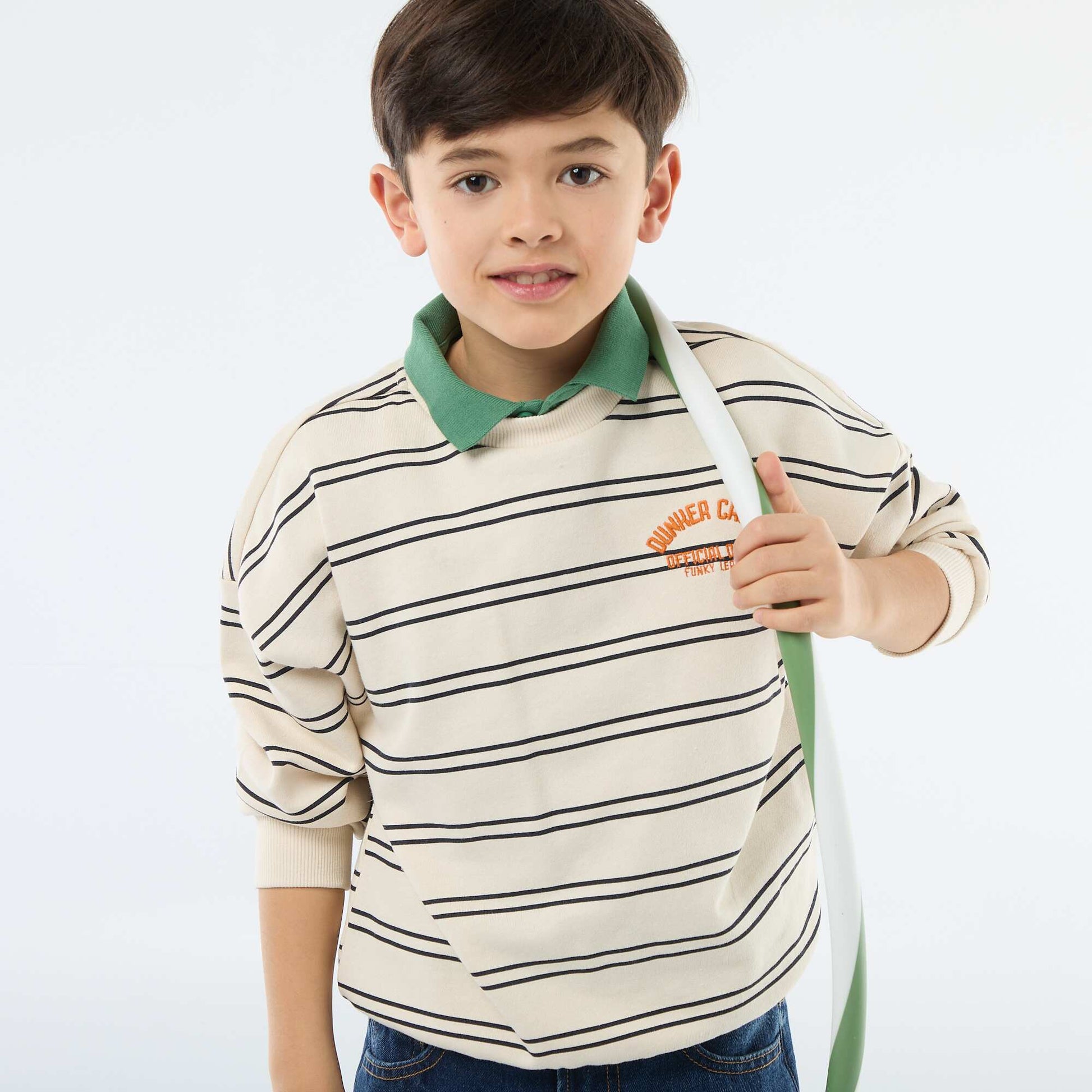 Striped Crew Neck Sweatshirt WHITE