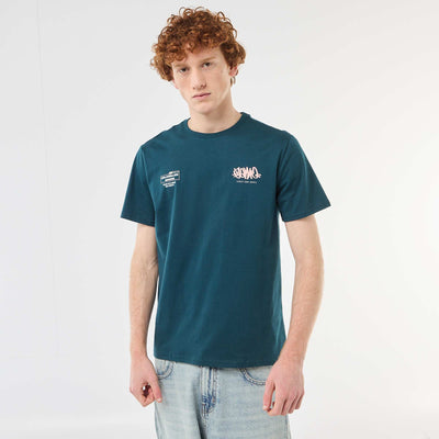 Printed Cotton Crew Neck T-Shirt BLUE