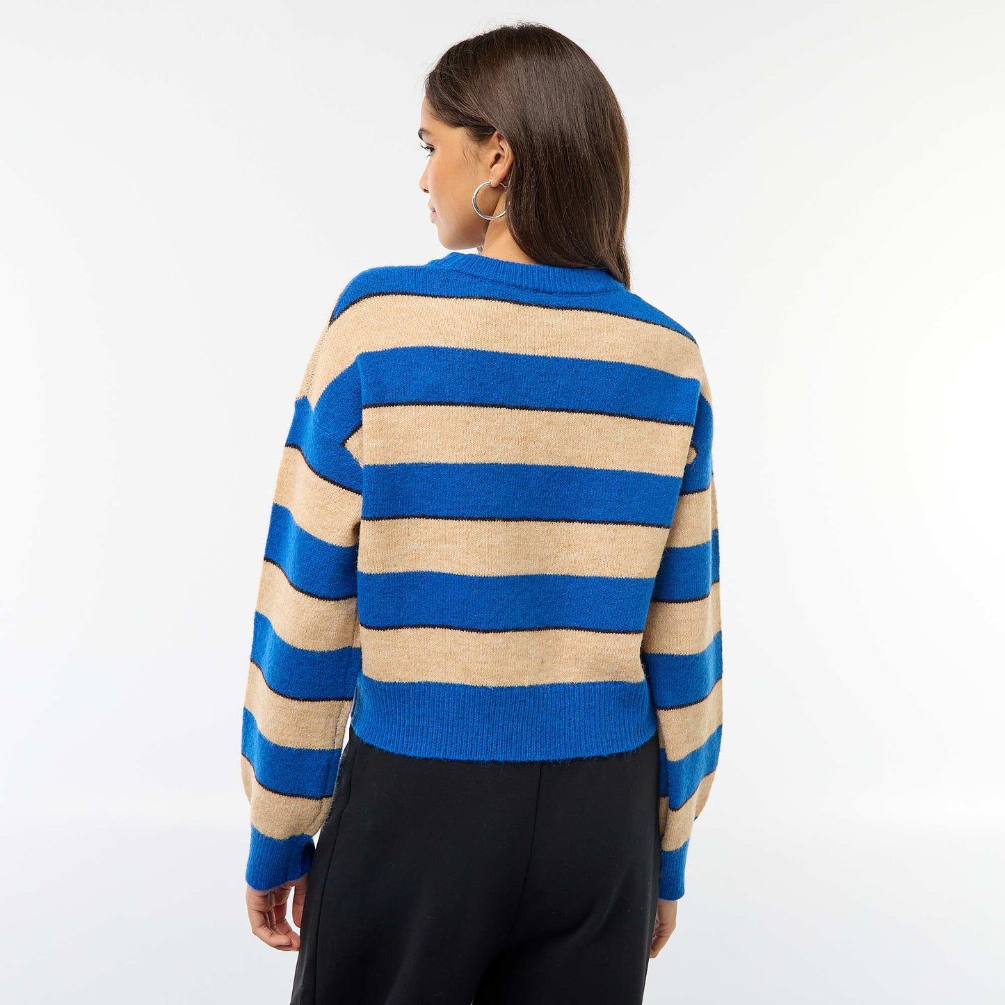 Warm knit sweater with round neck BEIGE
