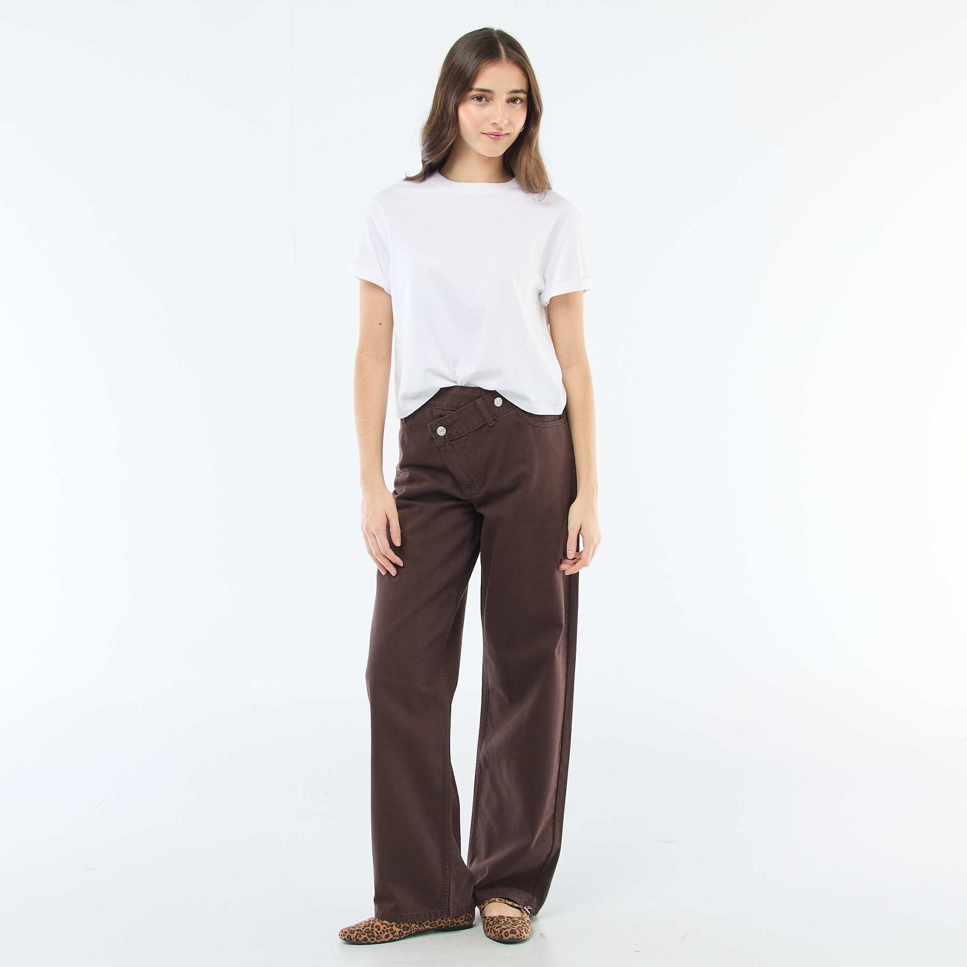 Asymmetrical Twill Pants BROWN