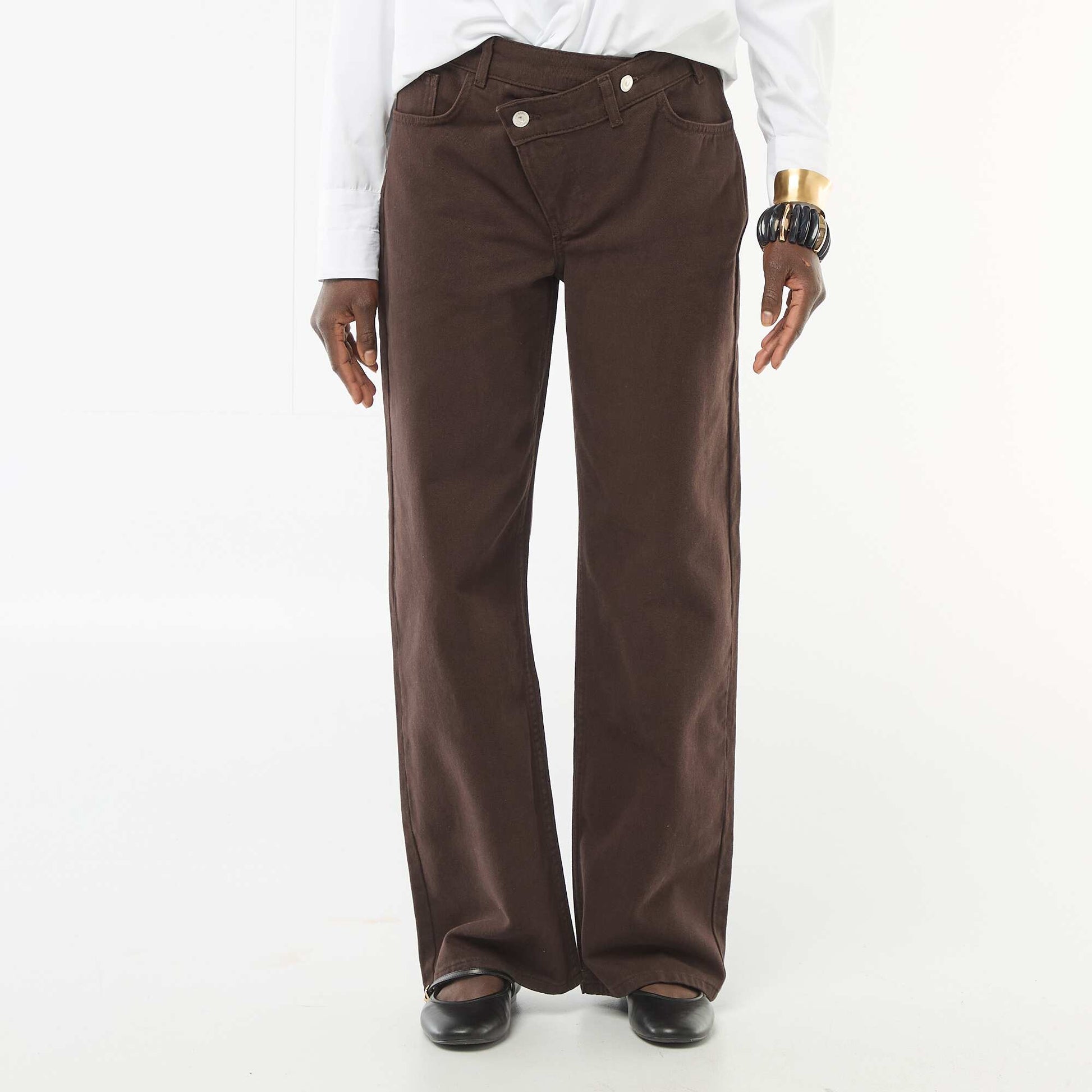 Asymmetrical Twill Pants BROWN