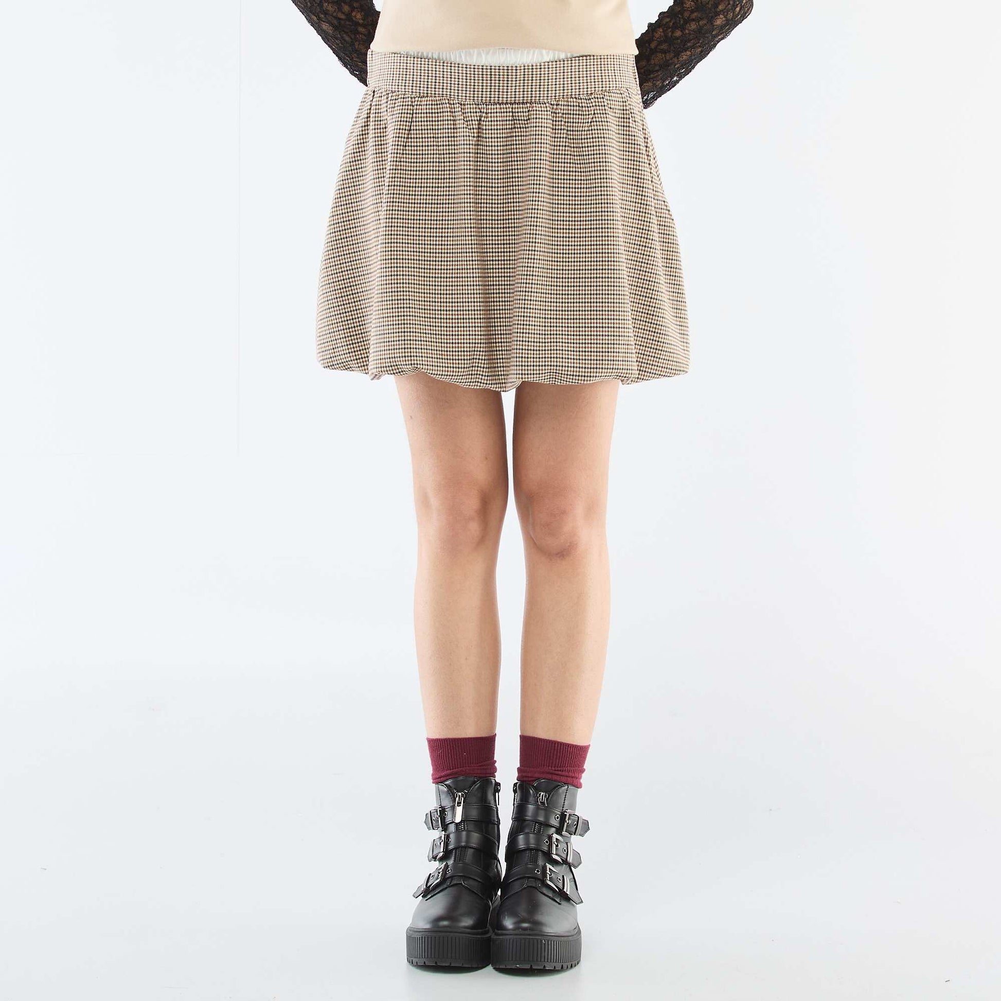 Checkered Bubble Skirt BEIGE