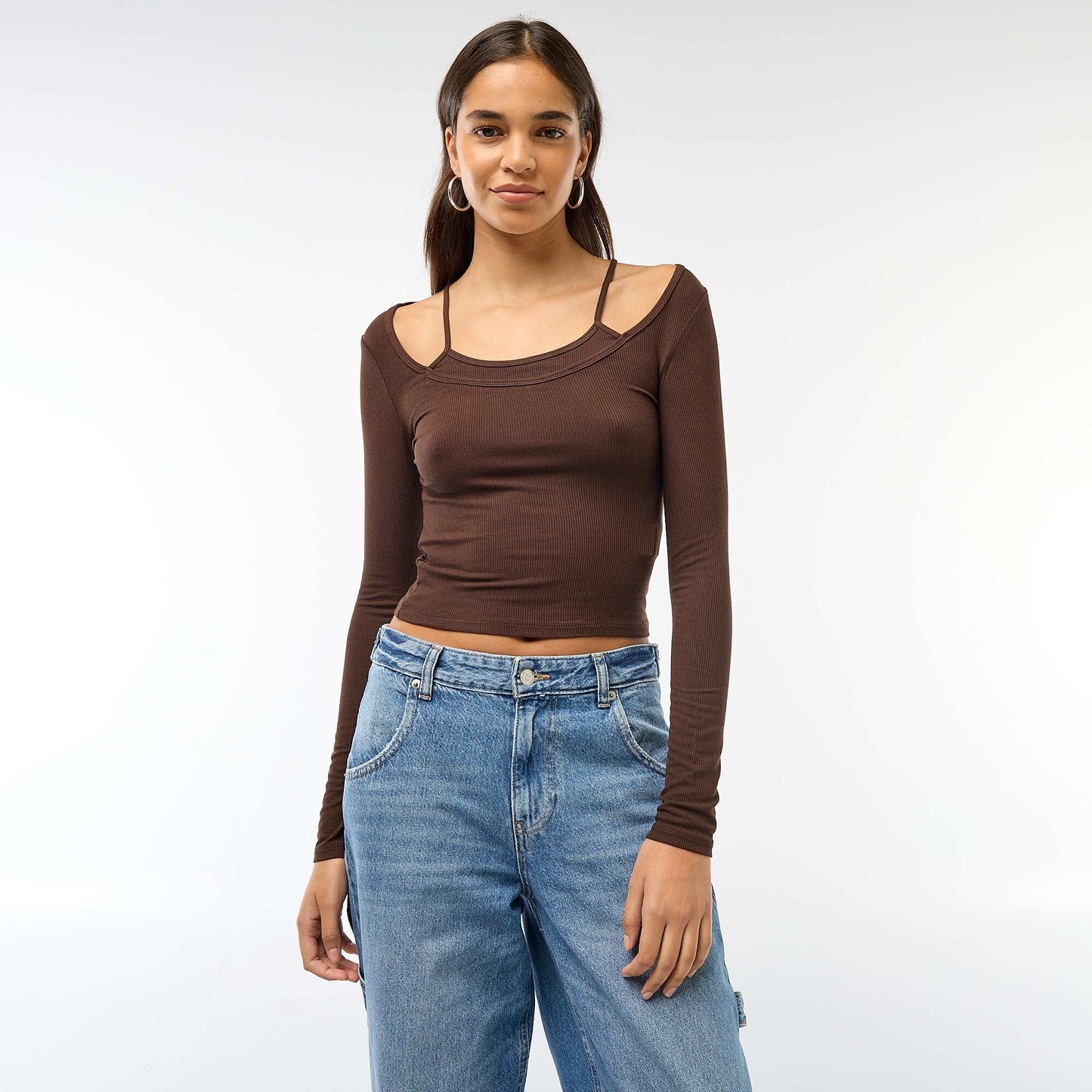 T-Shirt - 2-in-1 Tank Top Effect BROWN