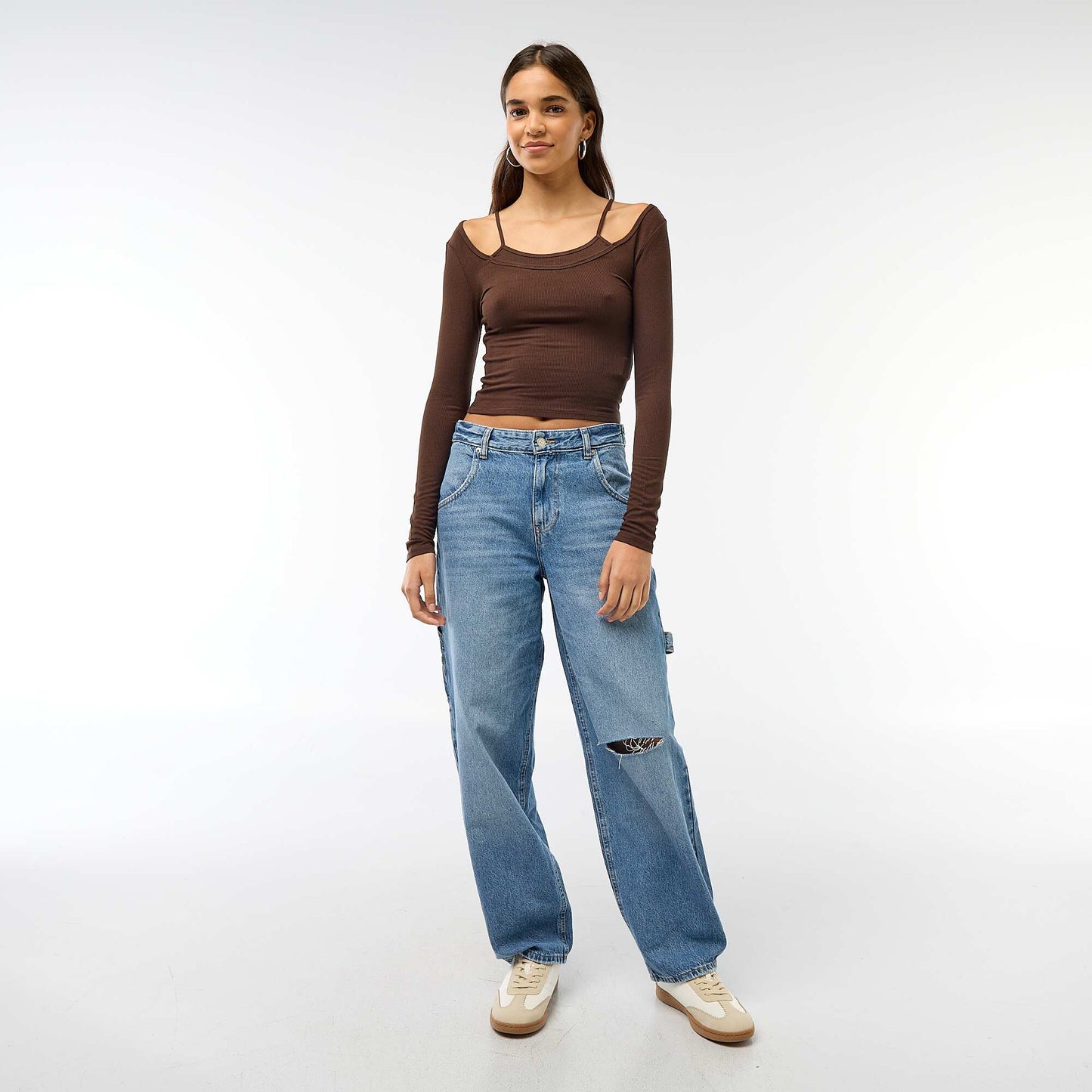 T-Shirt - 2-in-1 Tank Top Effect BROWN