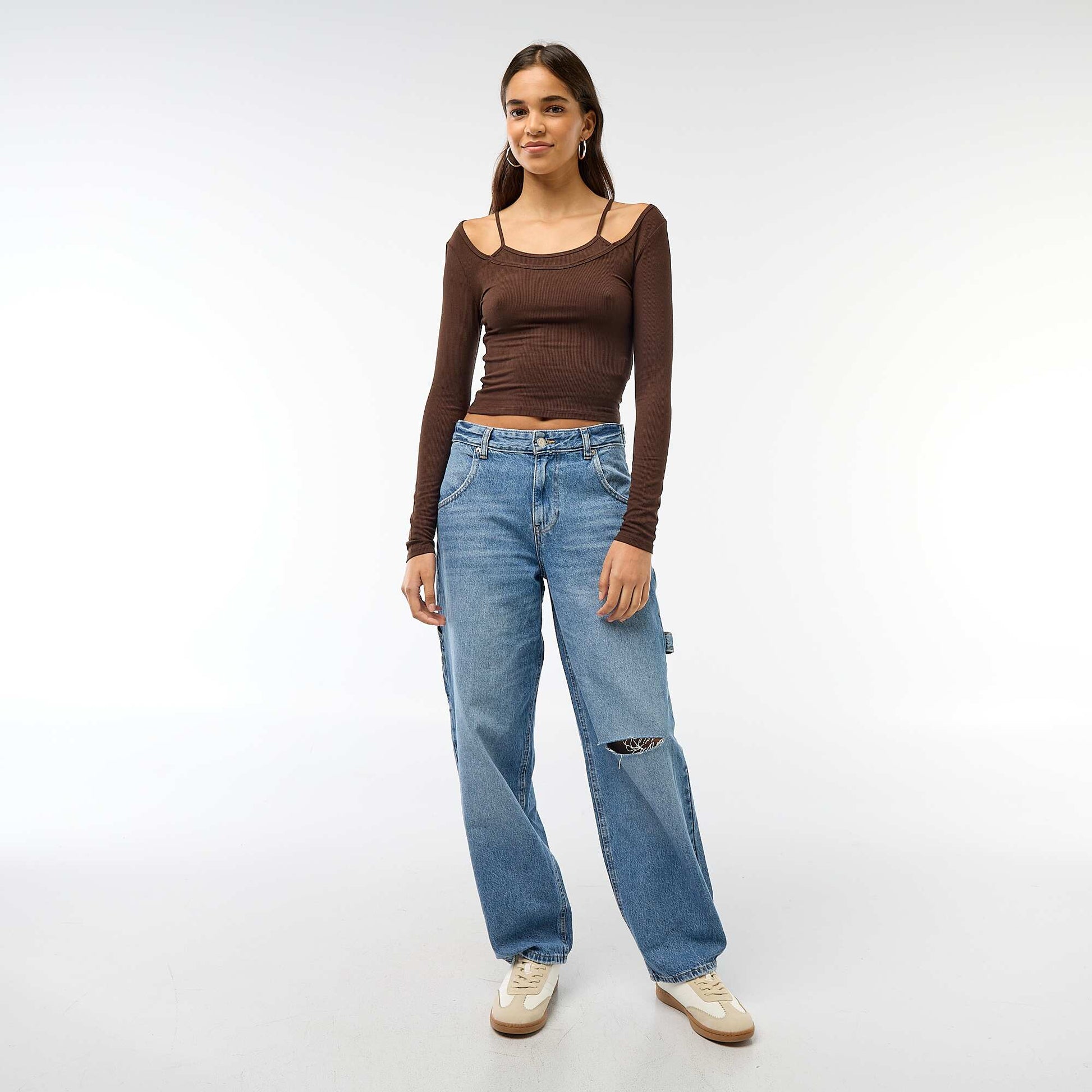 T-Shirt - 2-in-1 Tank Top Effect BROWN