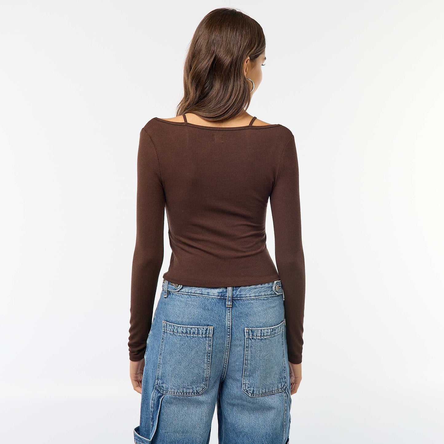 T-Shirt - 2-in-1 Tank Top Effect BROWN