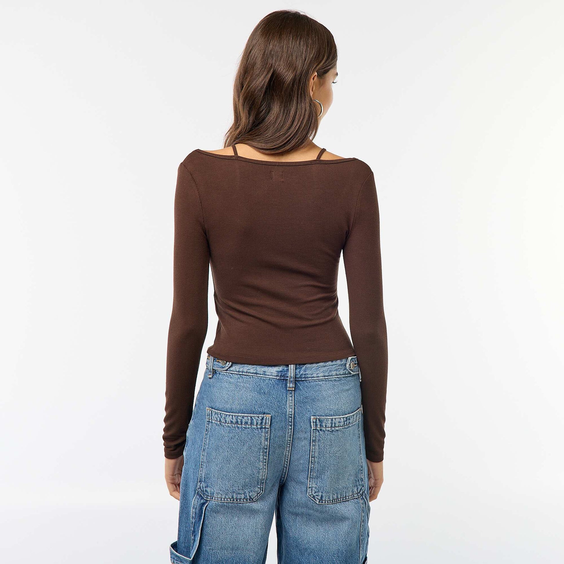T-Shirt - 2-in-1 Tank Top Effect BROWN