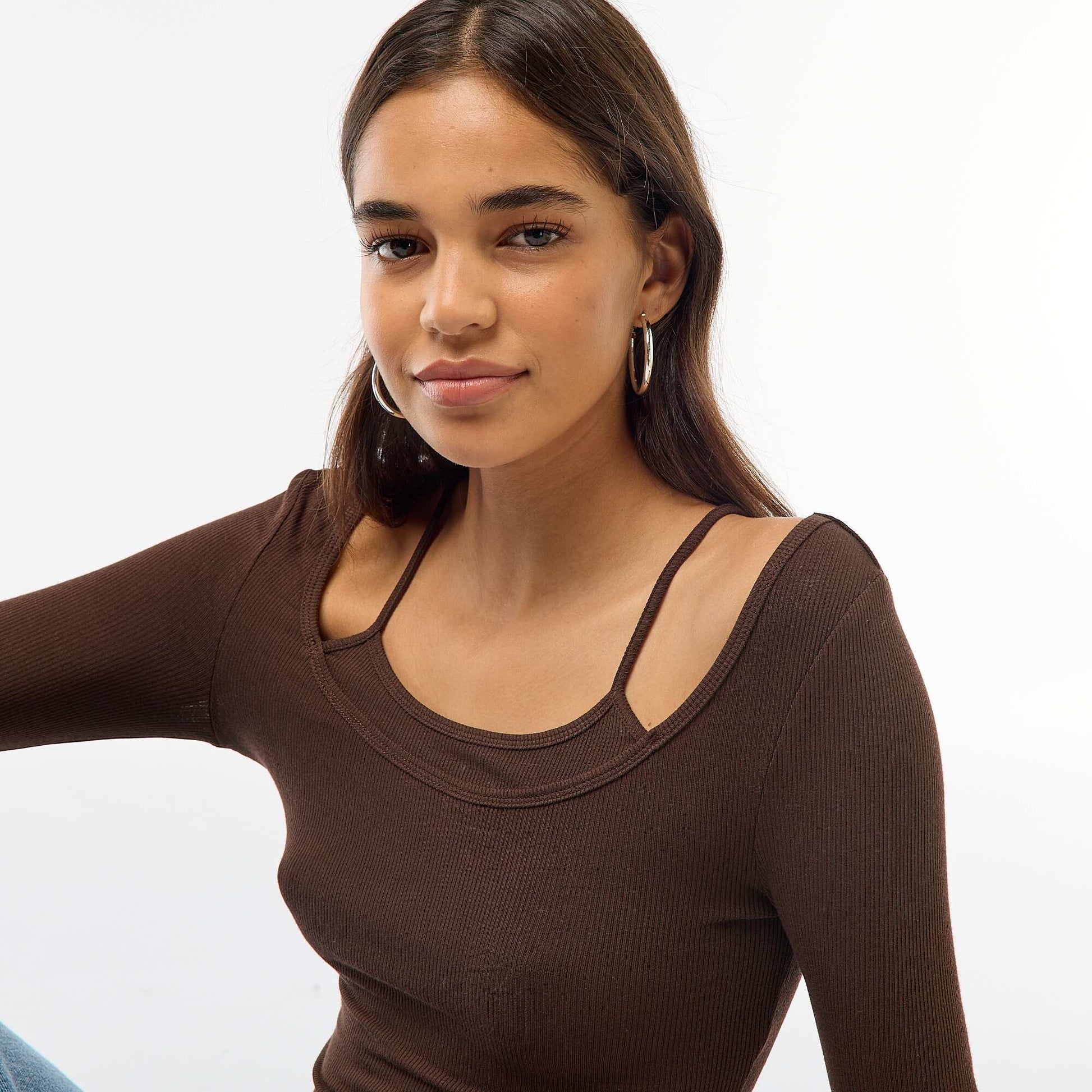 T-Shirt - 2-in-1 Tank Top Effect BROWN