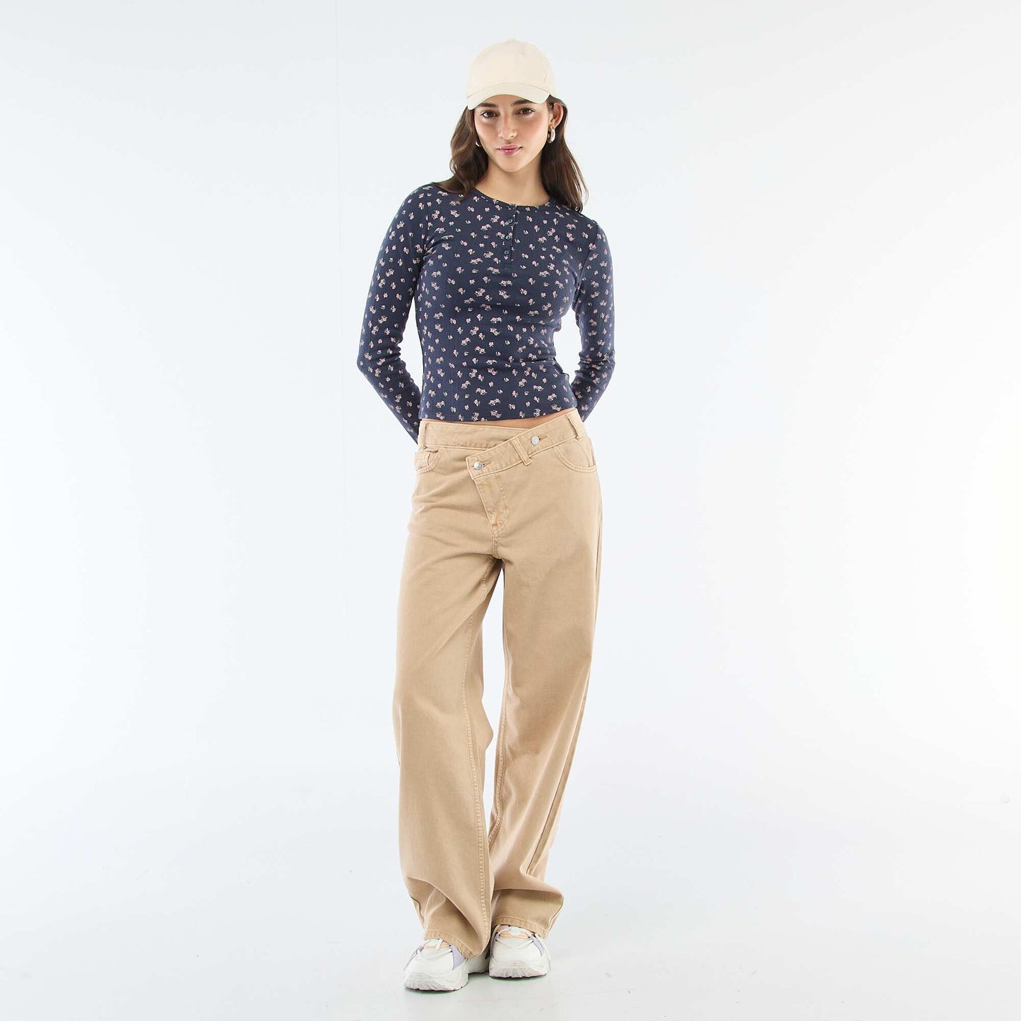 Floral Pointelle Knit T-Shirt BLUE