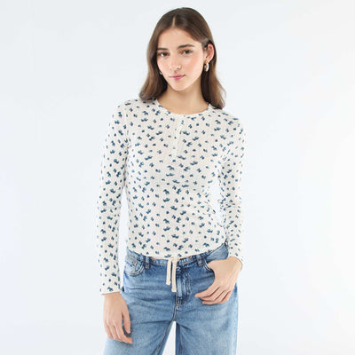 Floral Pointelle Knit T-Shirt WHITE