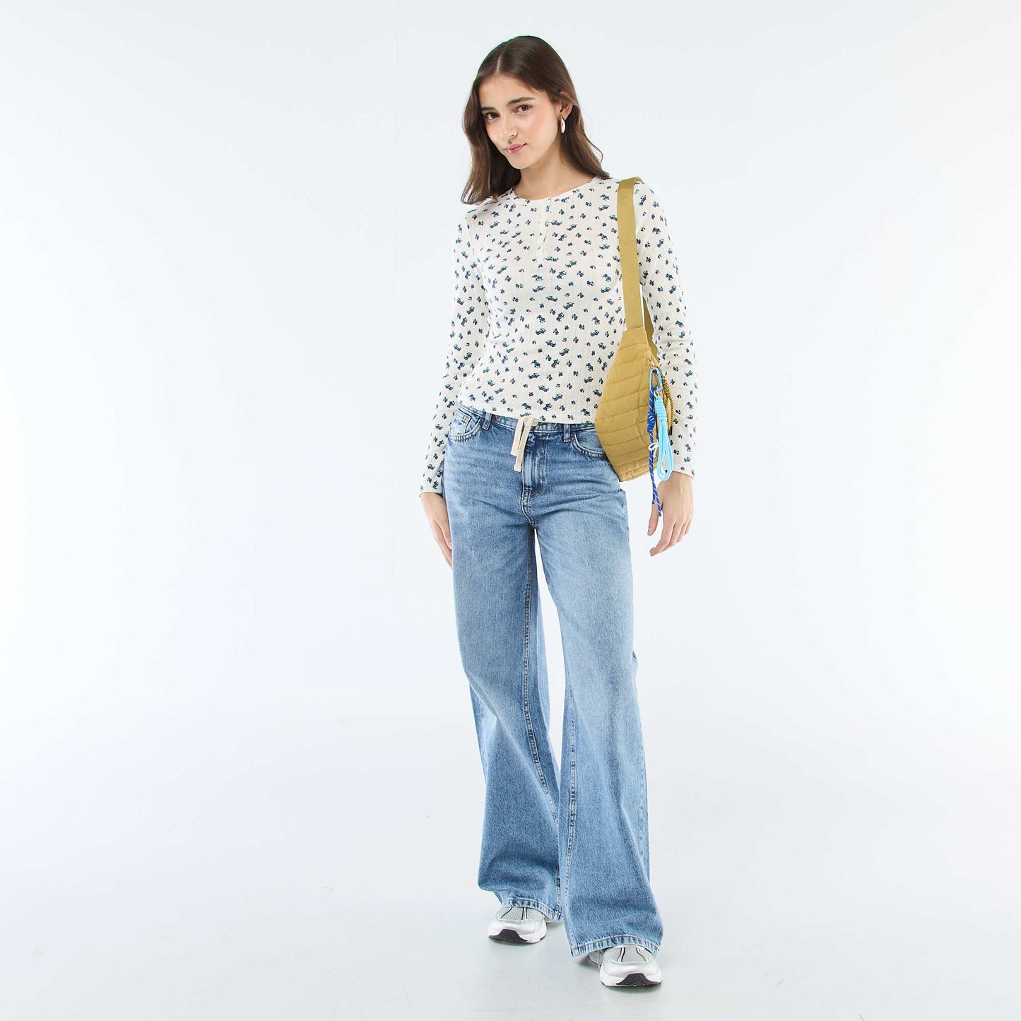 Floral Pointelle Knit T-Shirt WHITE