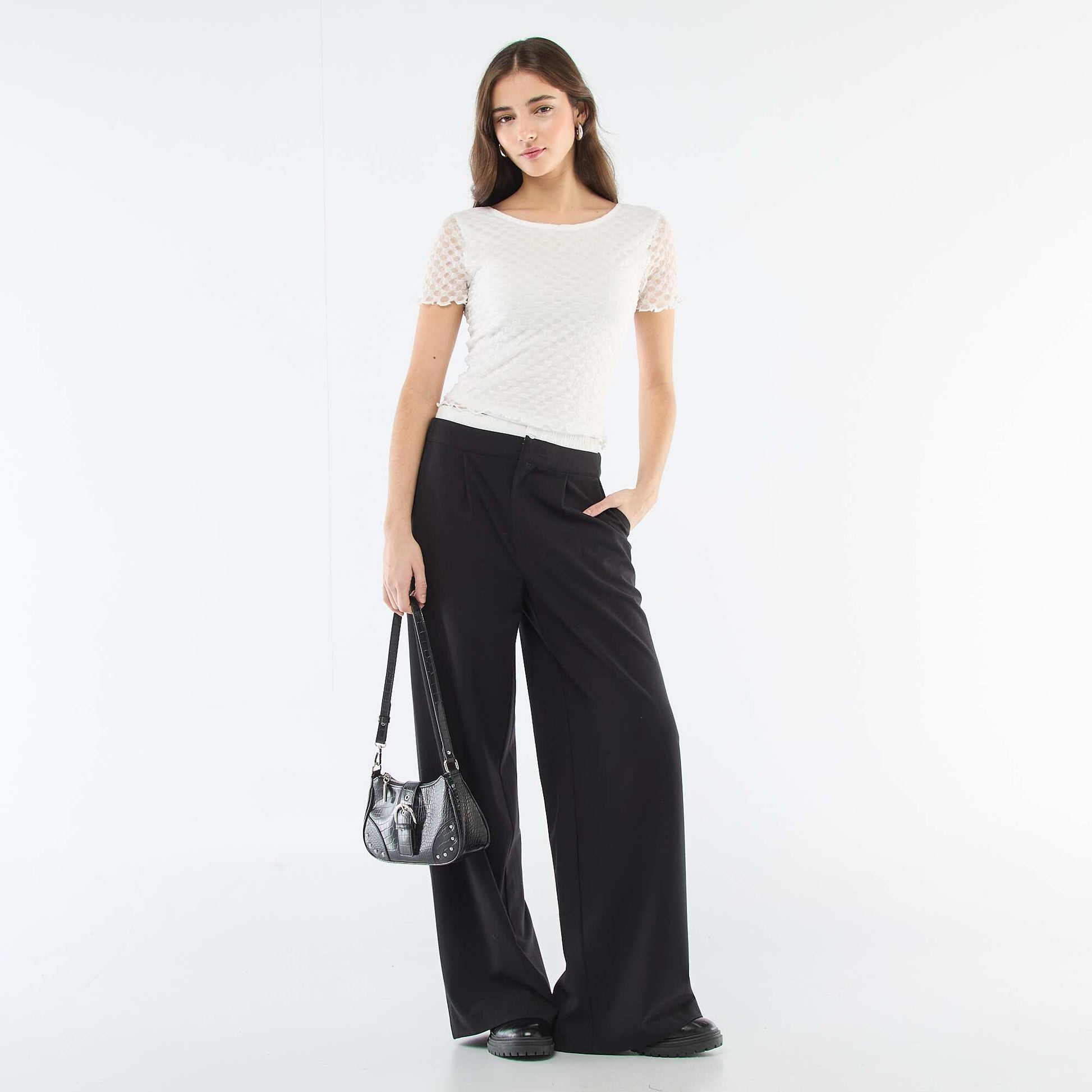 Lace T-shirt with Low-Cut Back WHITE