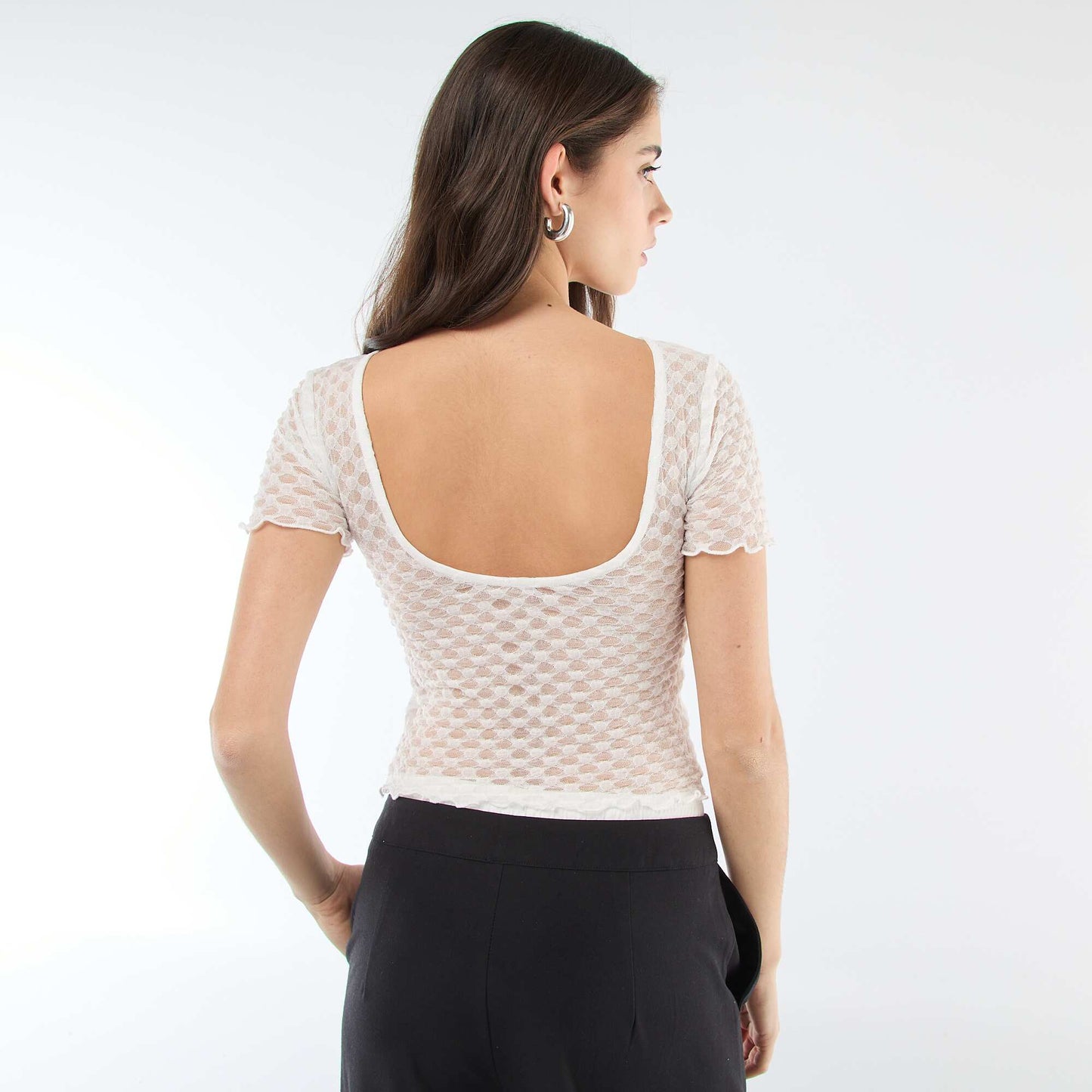 Lace T-shirt with Low-Cut Back WHITE