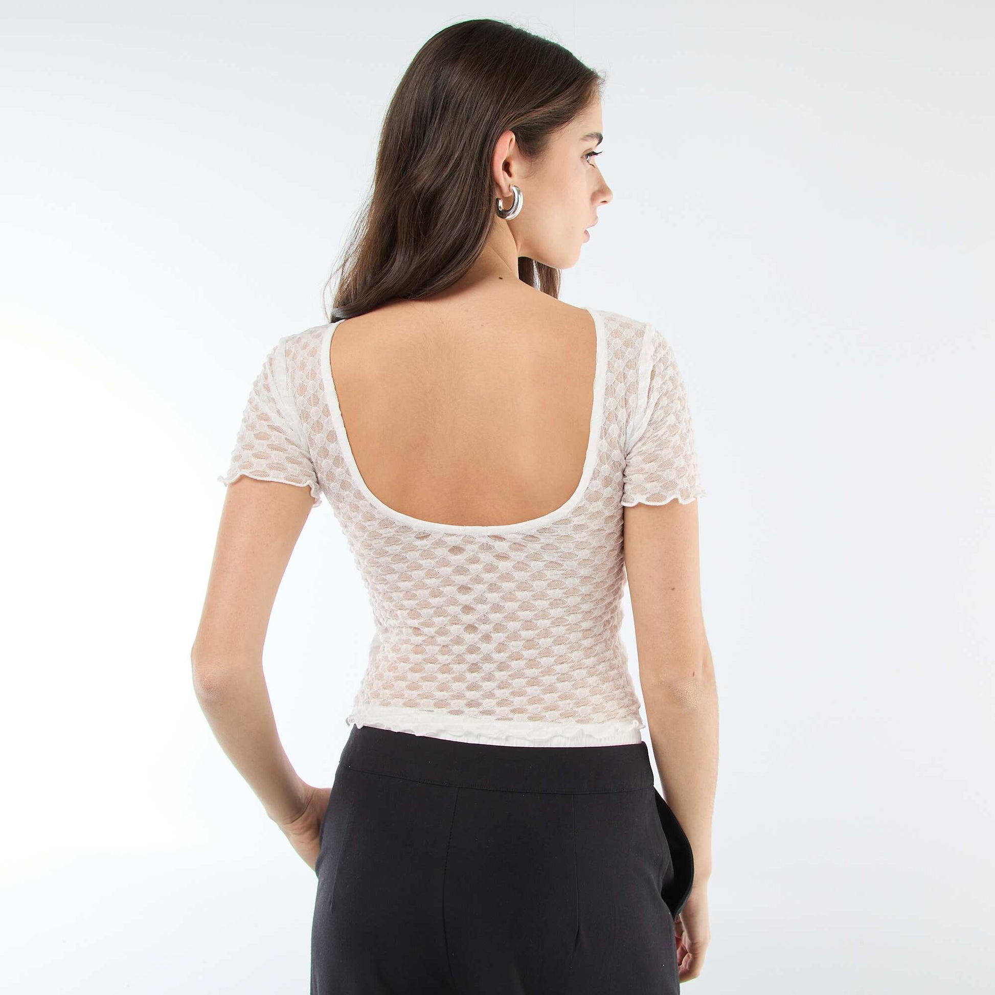 Lace T-shirt with Low-Cut Back WHITE