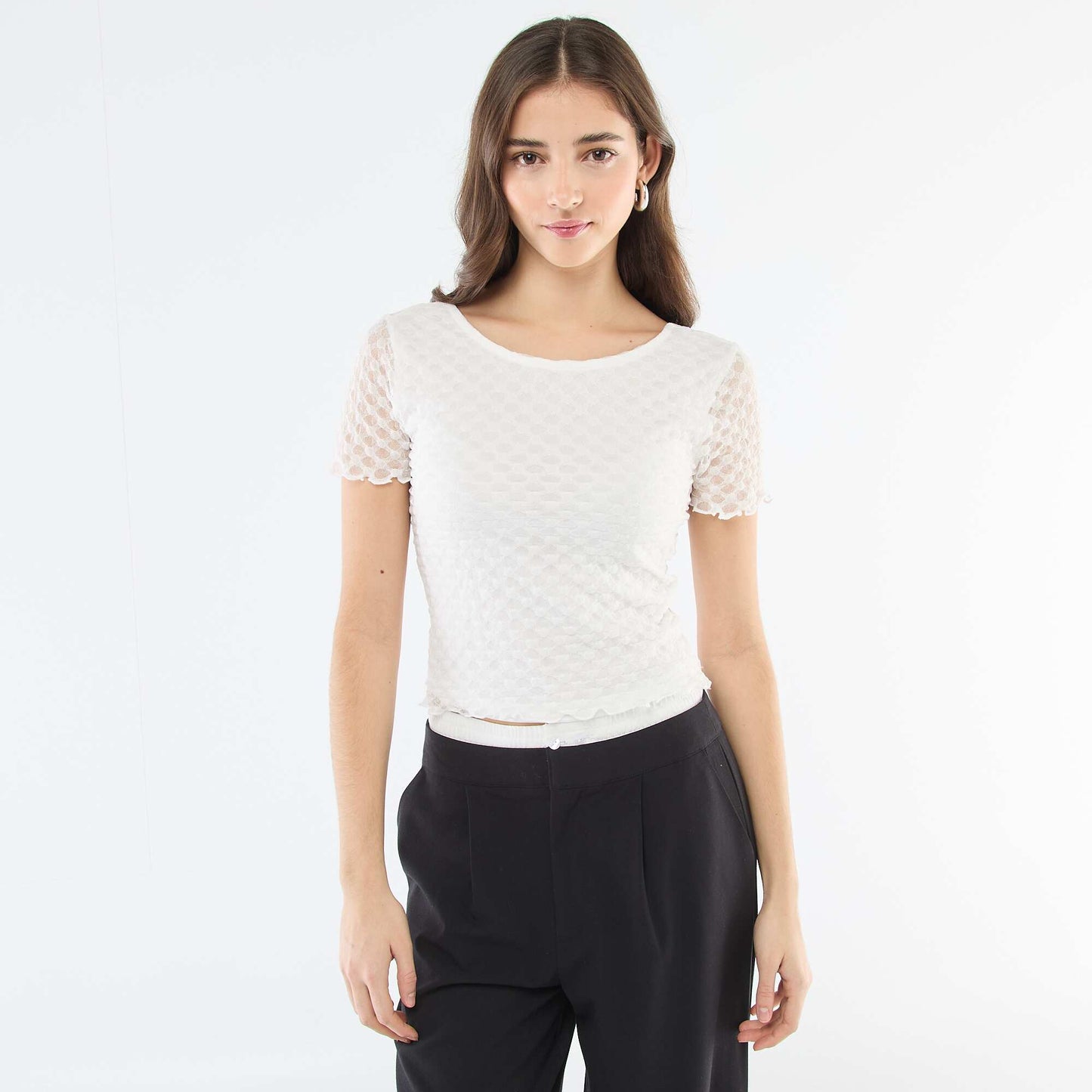 Lace T-shirt with Low-Cut Back WHITE