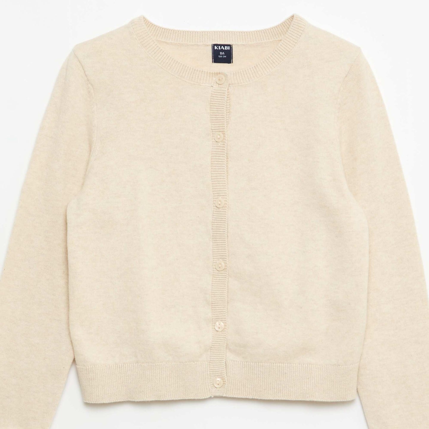 Lightweight Plain Crew Neck Cardigan BEIGE