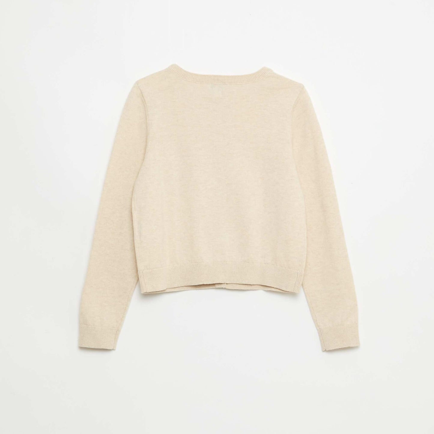 Lightweight Plain Crew Neck Cardigan BEIGE
