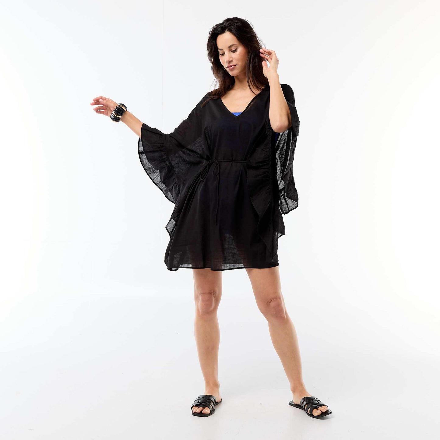 Beach Dress with Flutter Sleeves BLACK