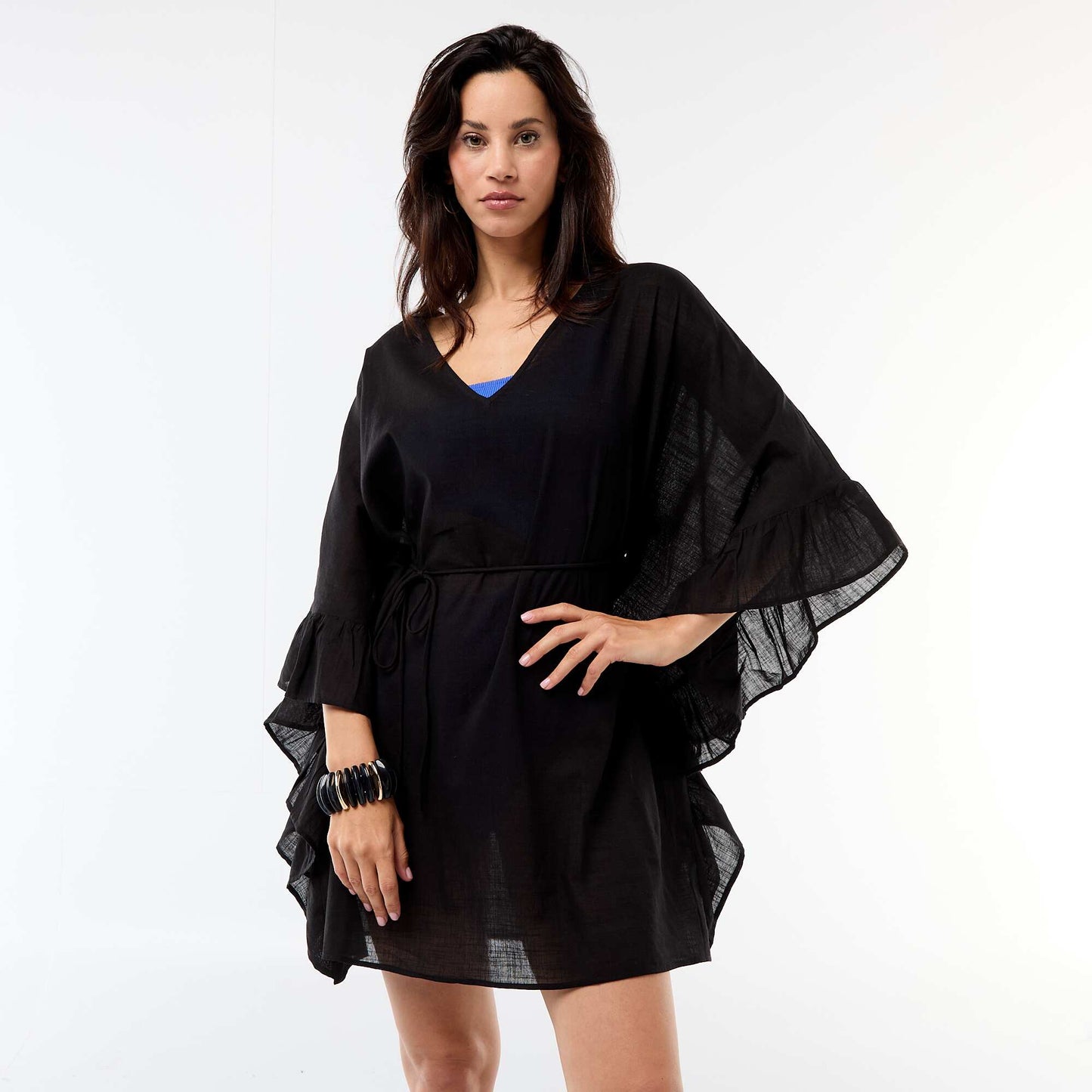 Beach Dress with Flutter Sleeves BLACK
