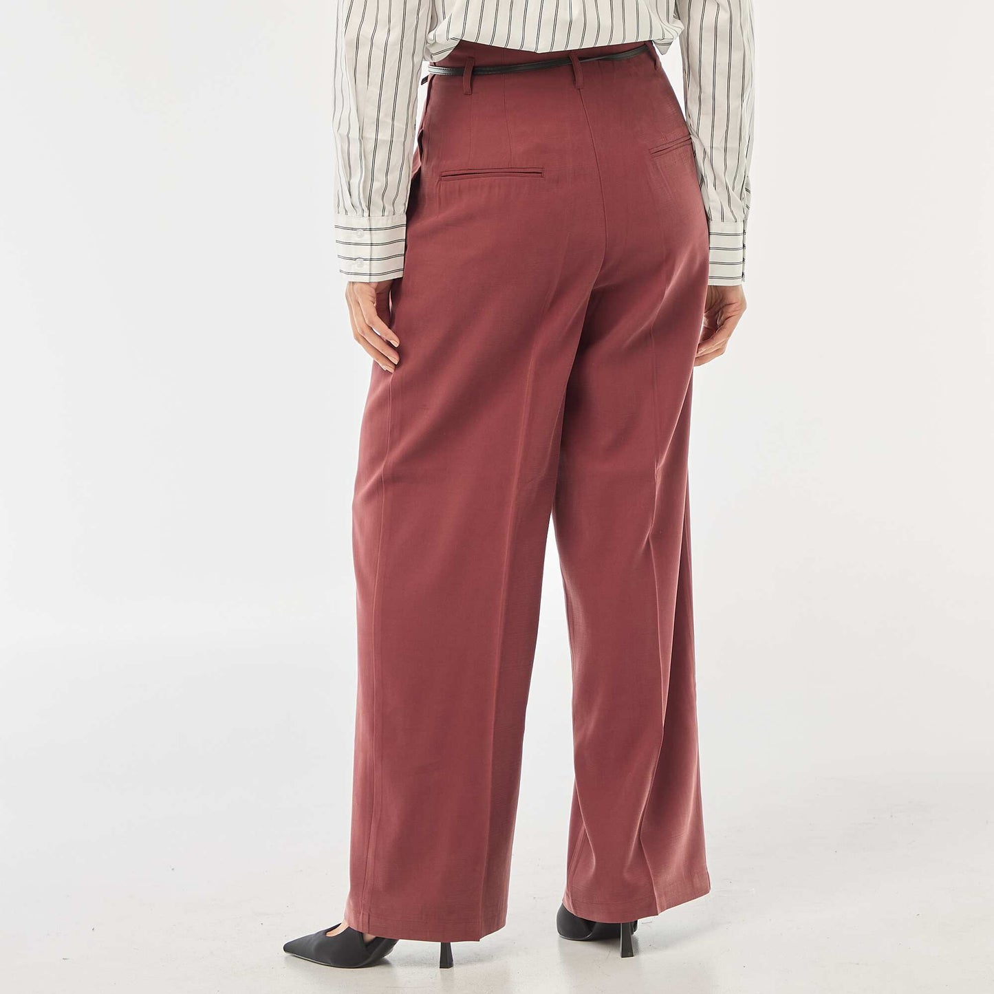 Pleated Pants with Built-In Belt RED