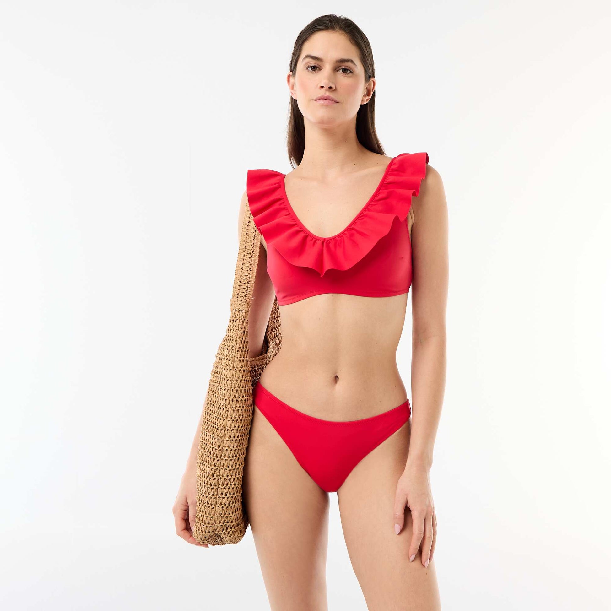 Soft Microfiber Ruffled Swimsuit Top RED