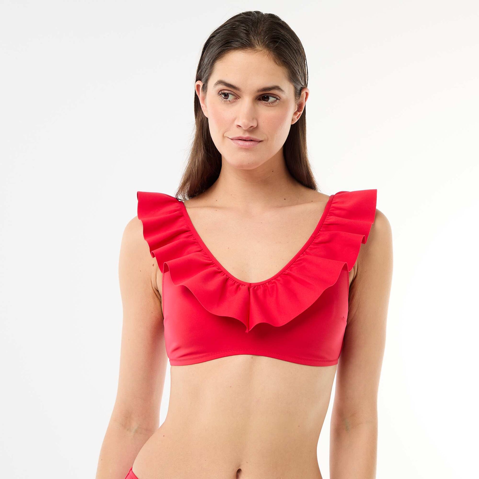Soft Microfiber Ruffled Swimsuit Top RED