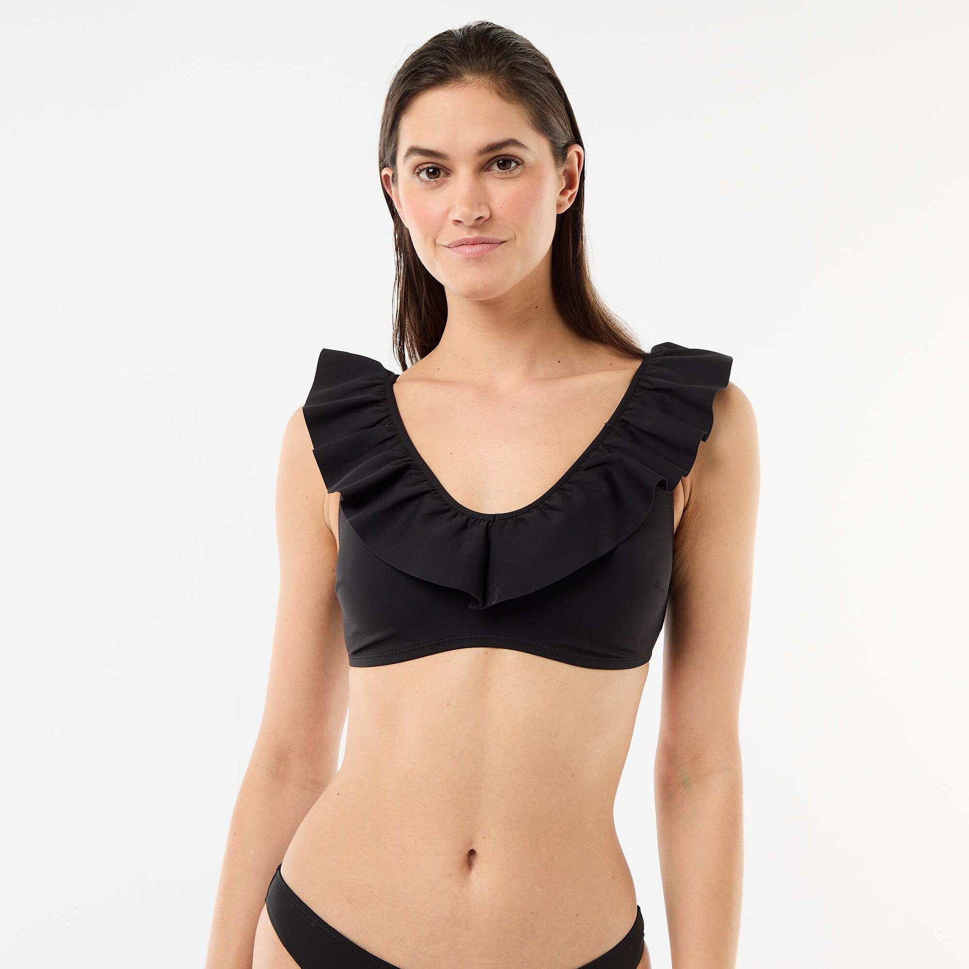 Soft Microfiber Ruffled Swimsuit Top BLACK