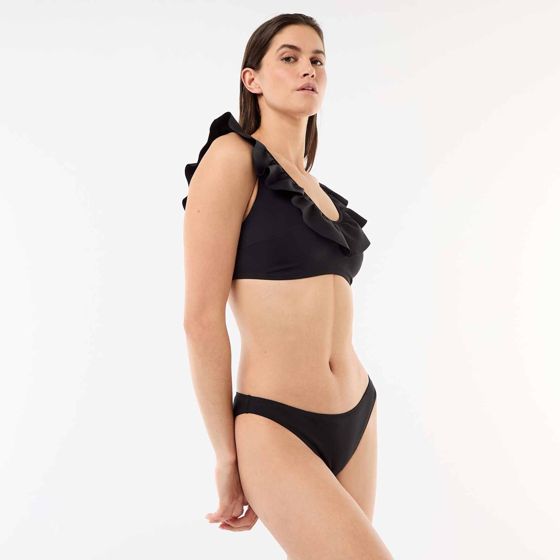 Soft Microfiber Ruffled Swimsuit Top BLACK