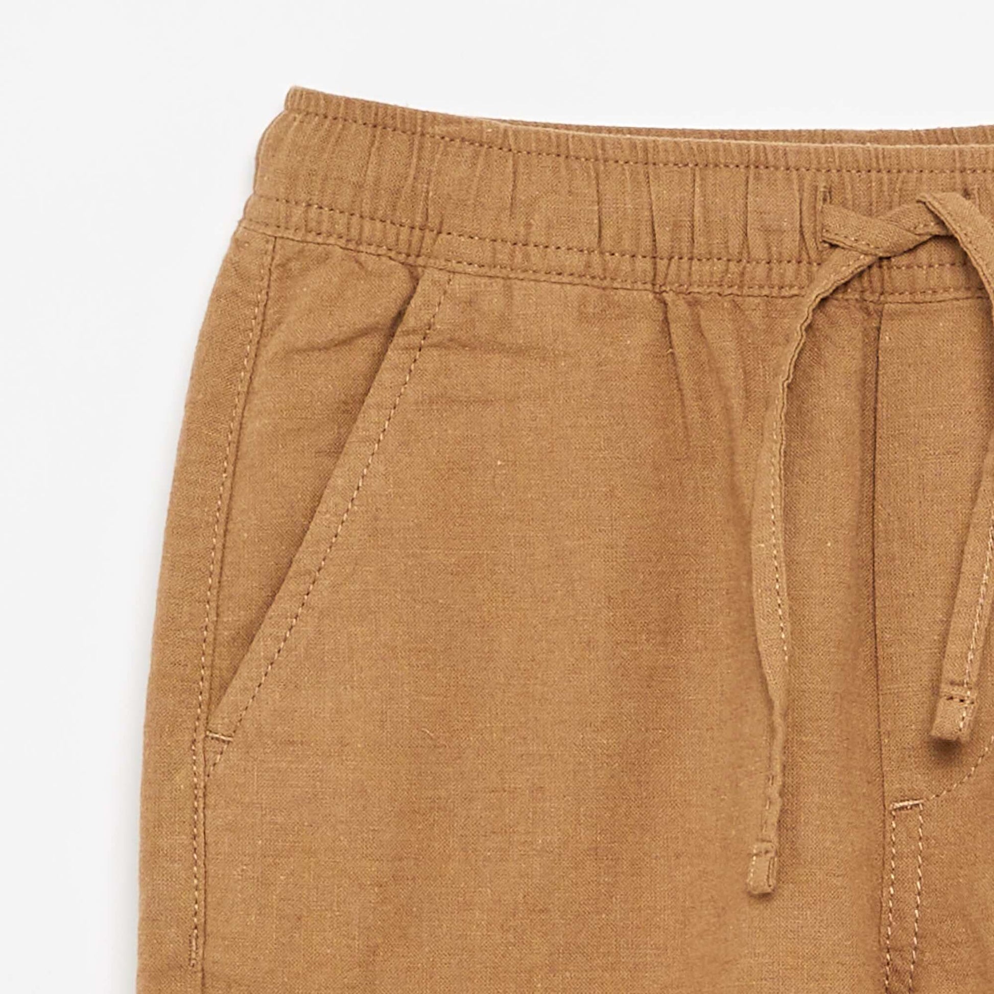 Lightweight Striped Linen Blend Shorts BEIGE