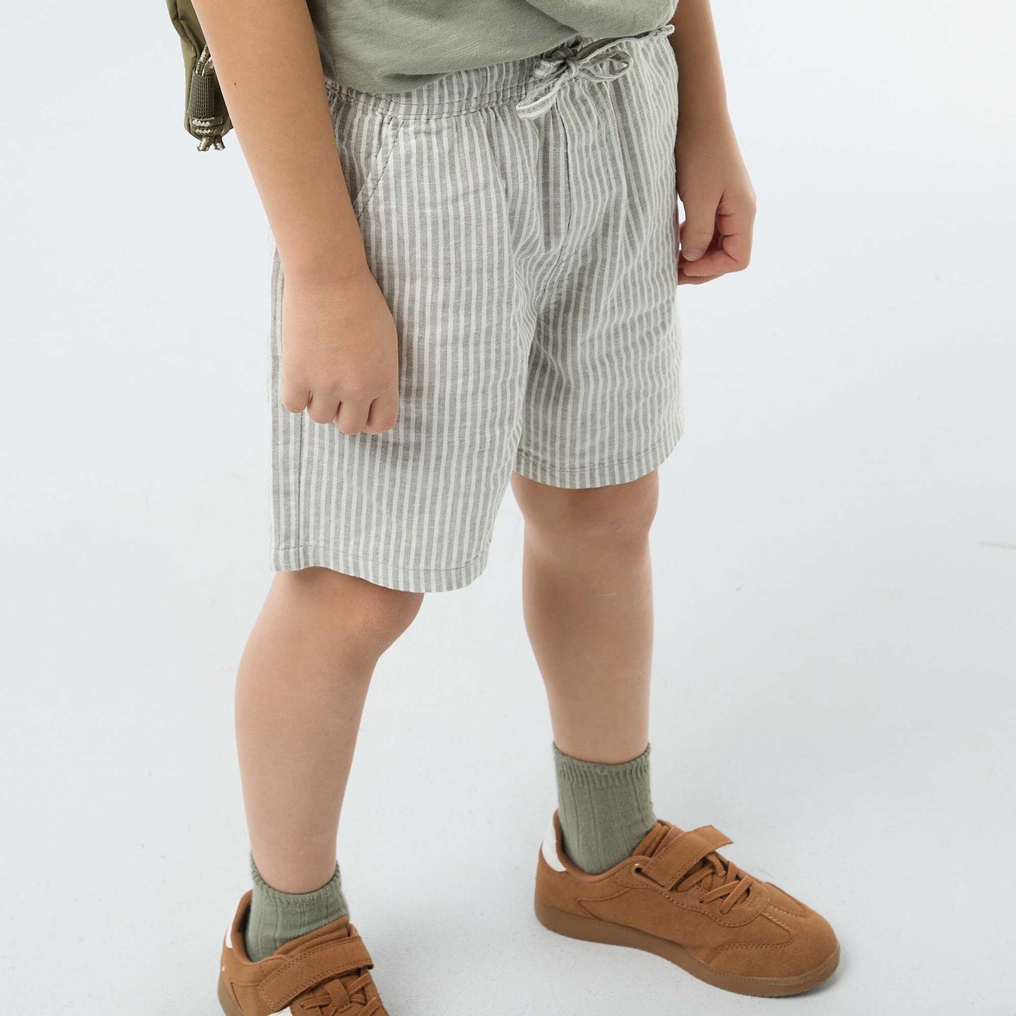 Lightweight Striped Linen Blend Shorts KHAKI