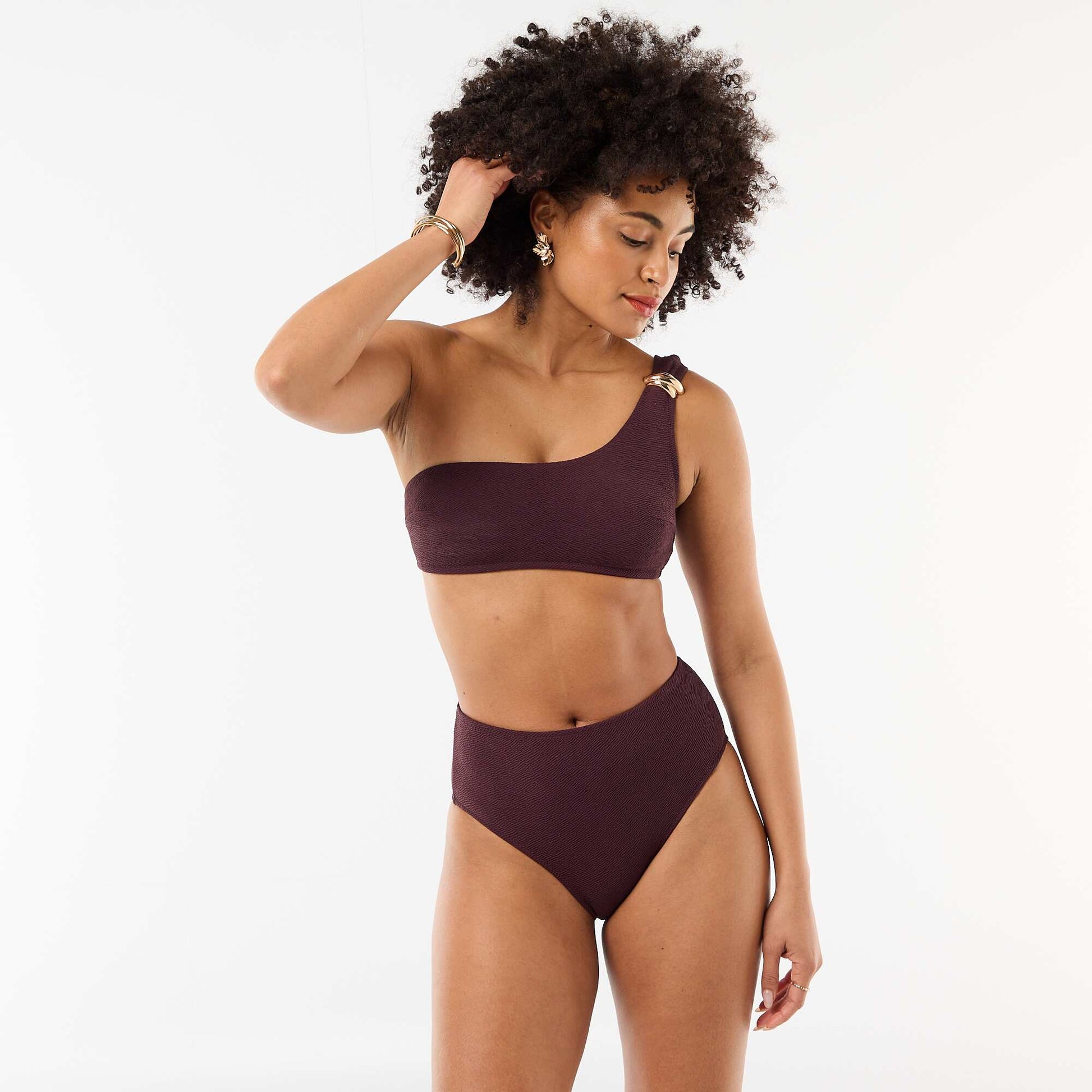 High-waisted Waffle Swim Bottom PURPLE