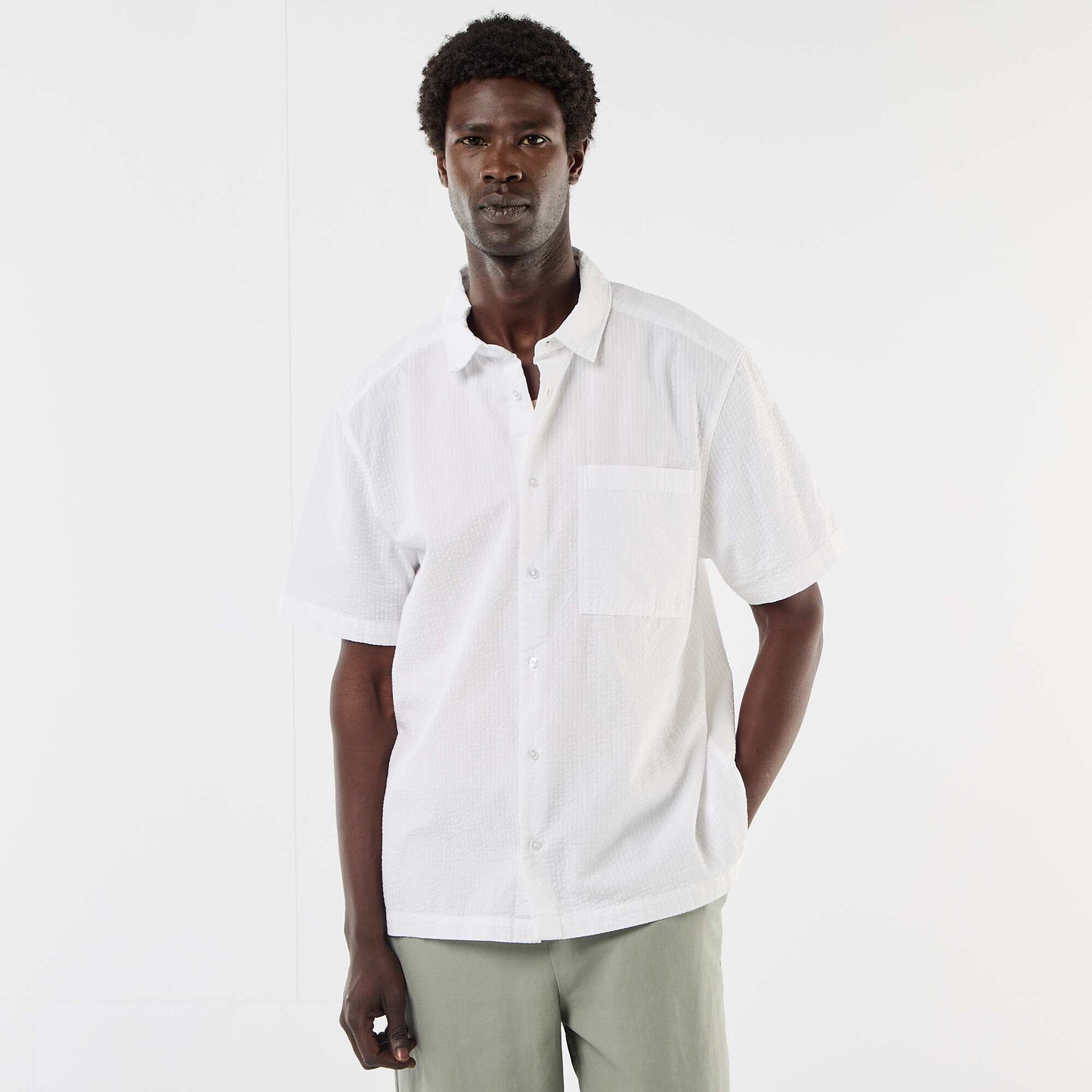 Short-sleeved seersucker shirt WHITE