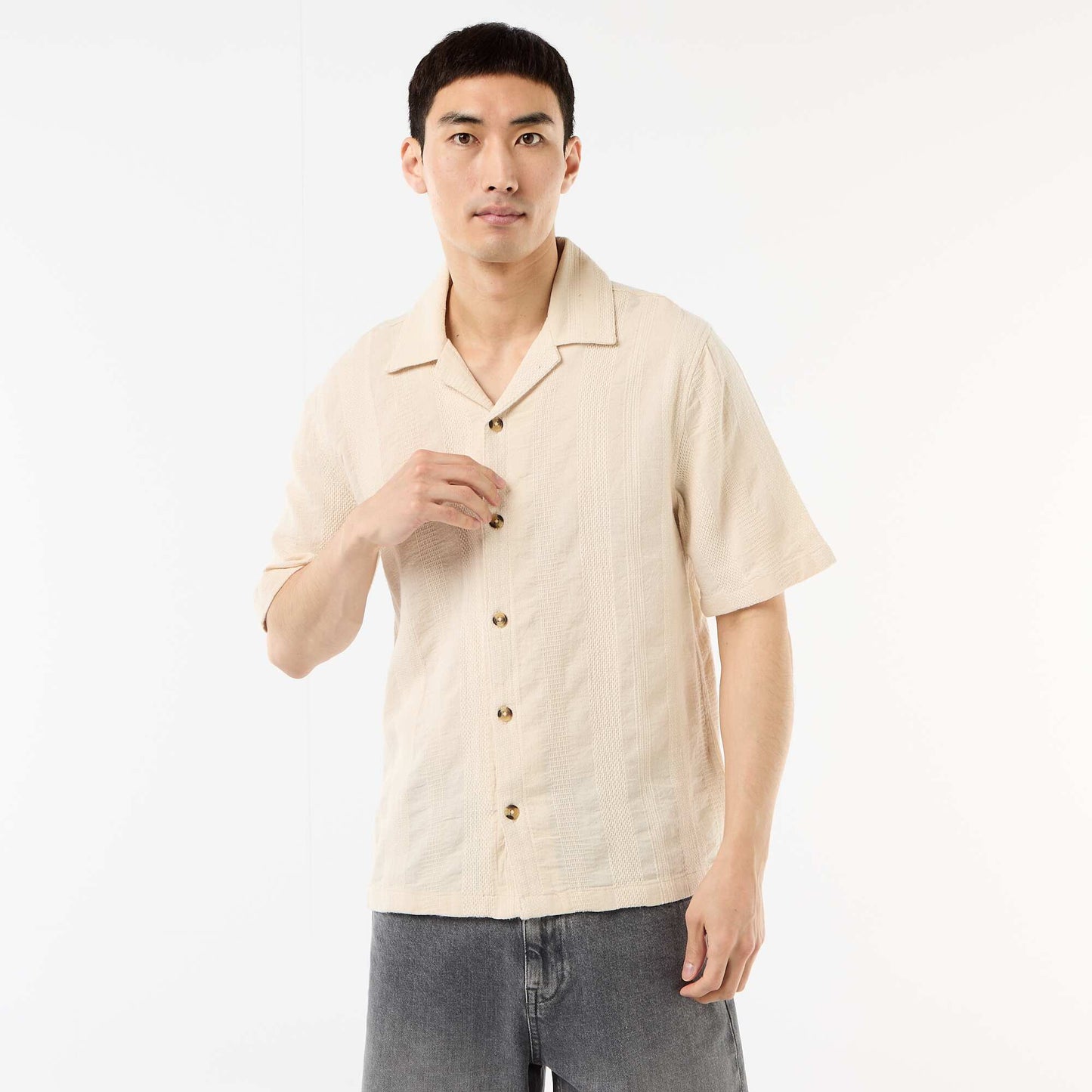 Short-Sleeved Fancy Knit Shirt WHITE