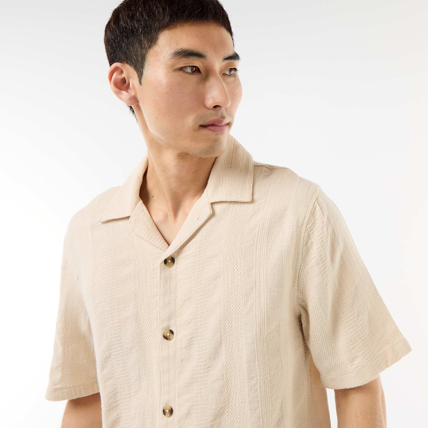 Short-Sleeved Fancy Knit Shirt WHITE
