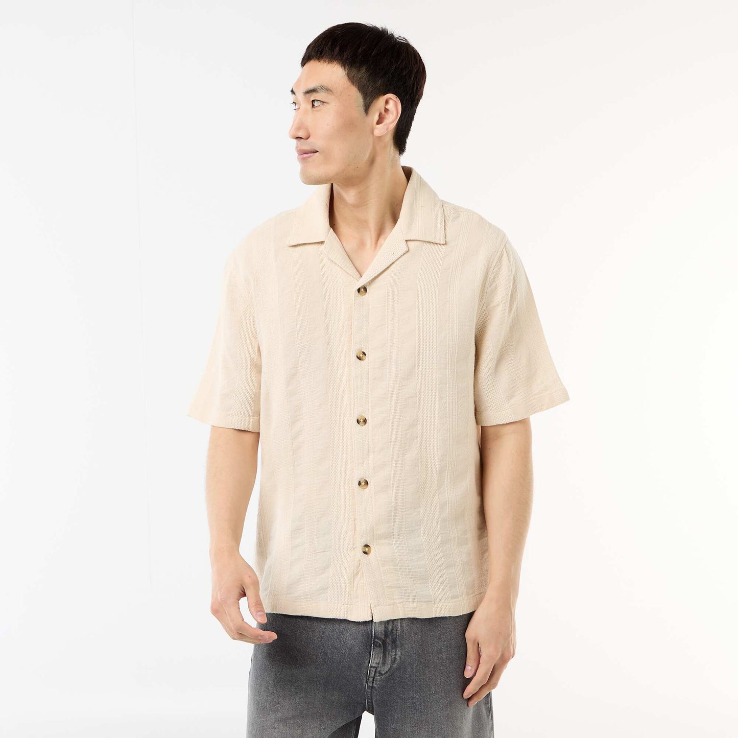 Short-Sleeved Fancy Knit Shirt WHITE