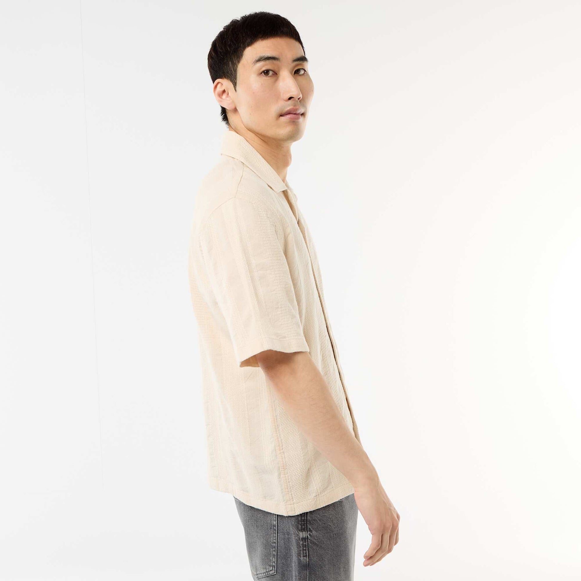 Short-Sleeved Fancy Knit Shirt WHITE