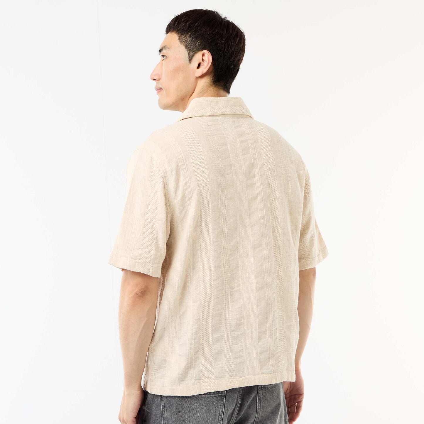 Short-Sleeved Fancy Knit Shirt WHITE