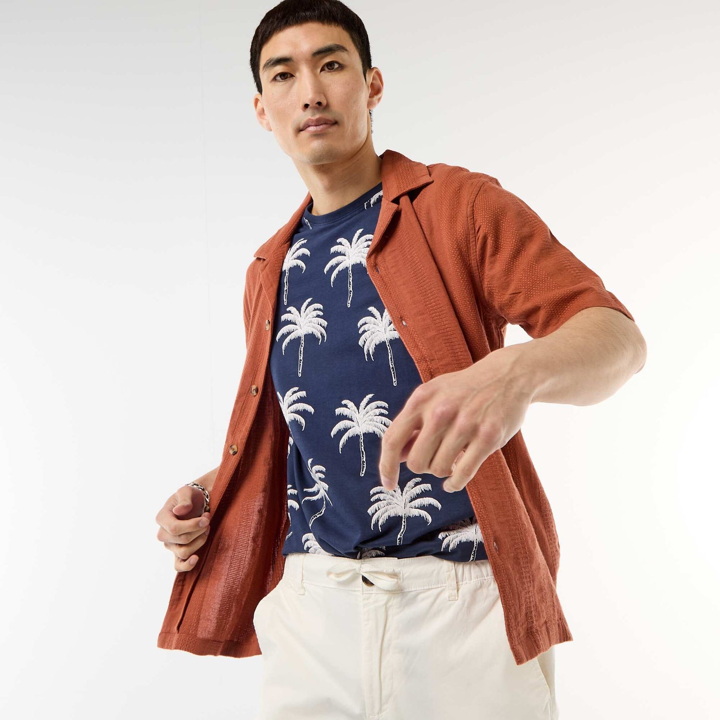 Short-Sleeved Fancy Knit Shirt BROWN