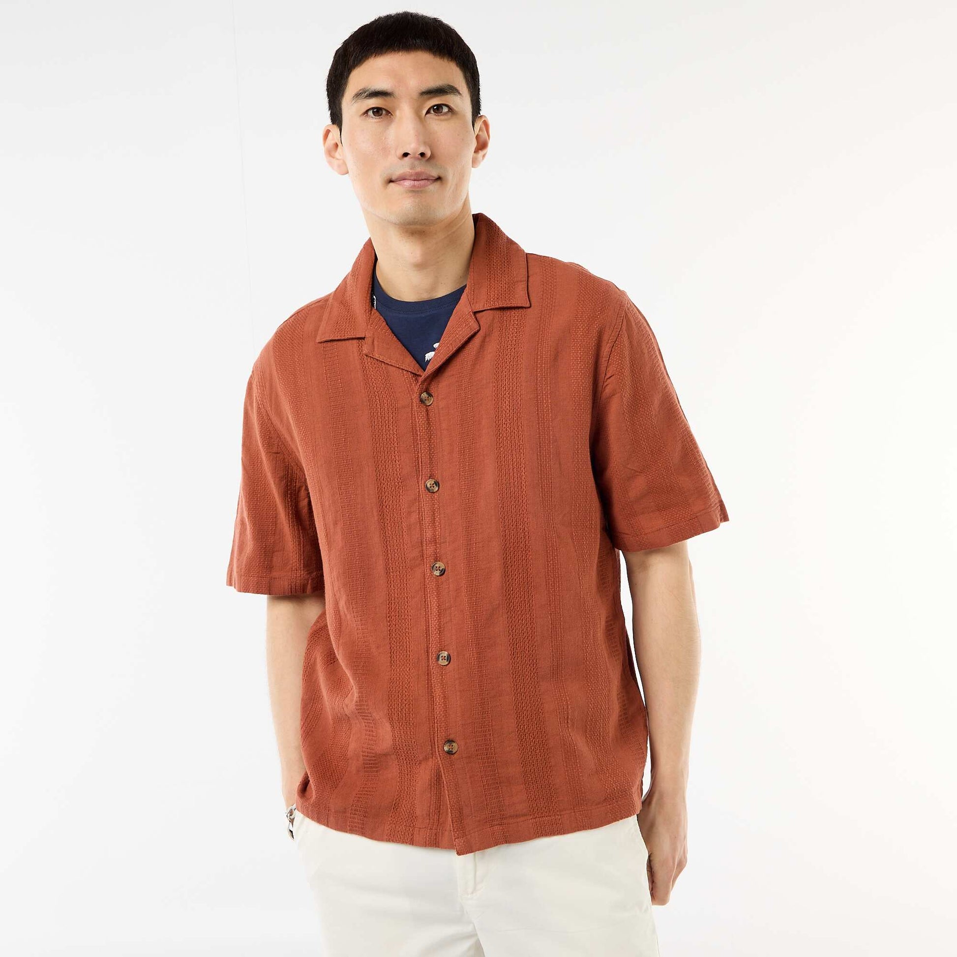 Short-Sleeved Fancy Knit Shirt BROWN