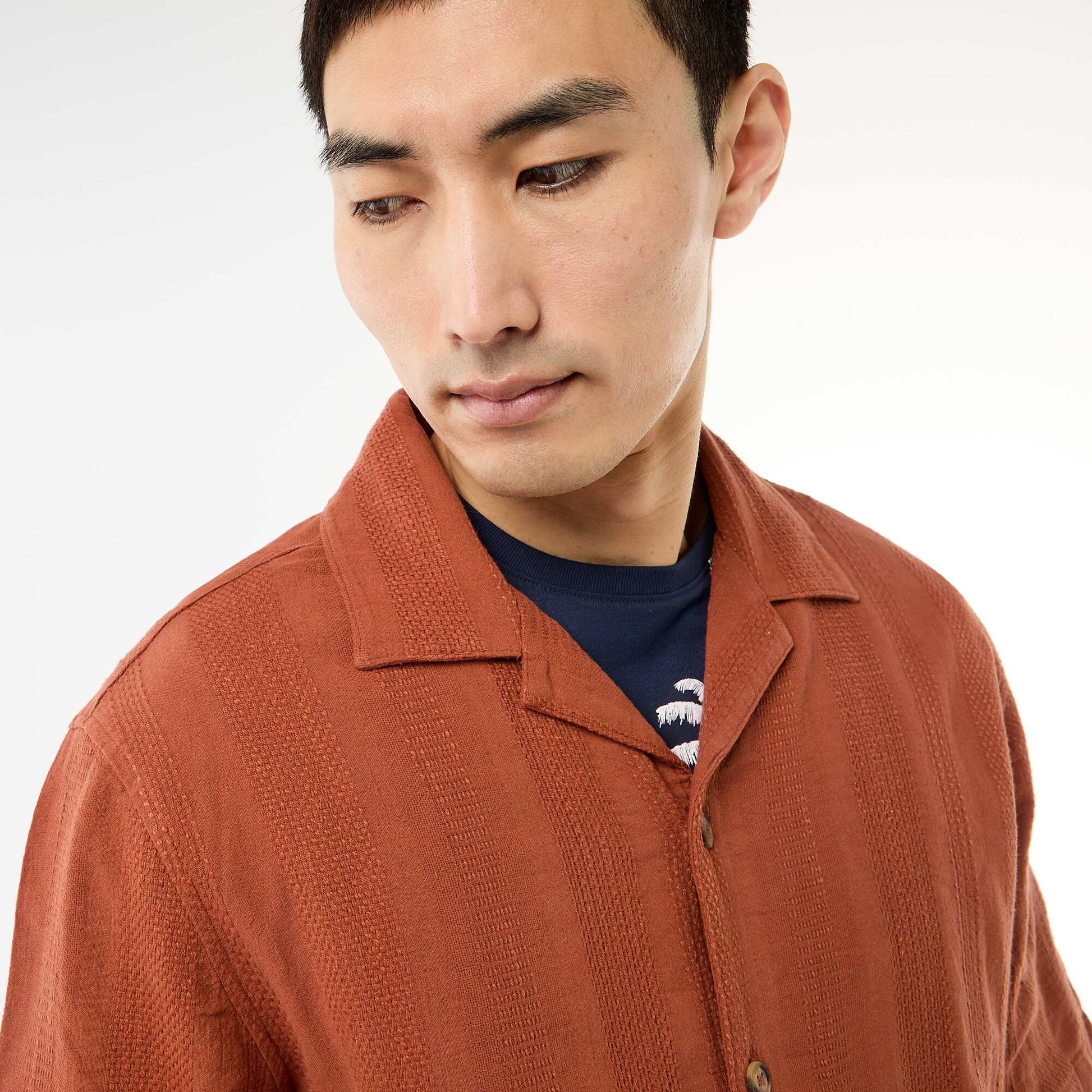 Short-Sleeved Fancy Knit Shirt BROWN