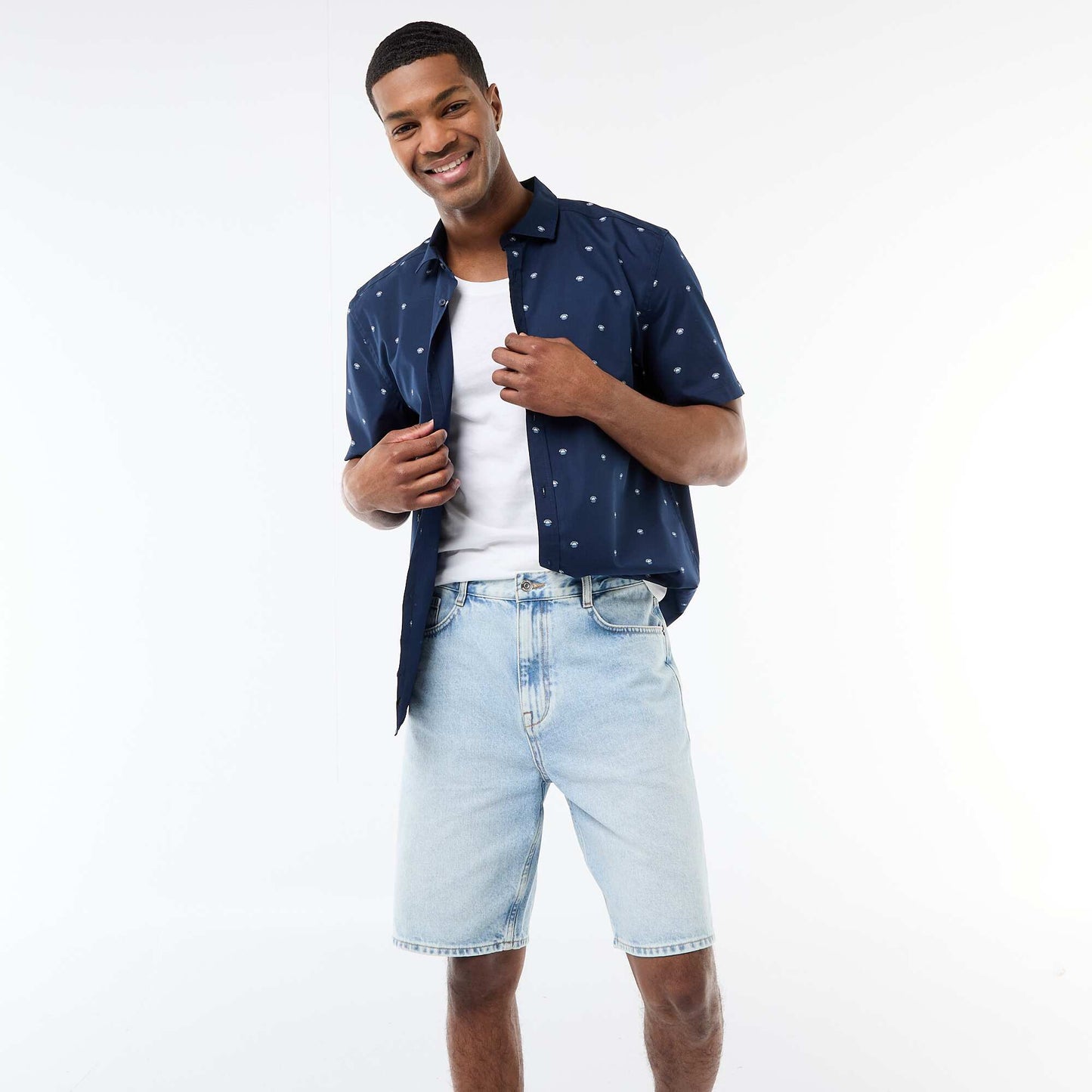 Short-Sleeved Button-Down Shirt BLUE