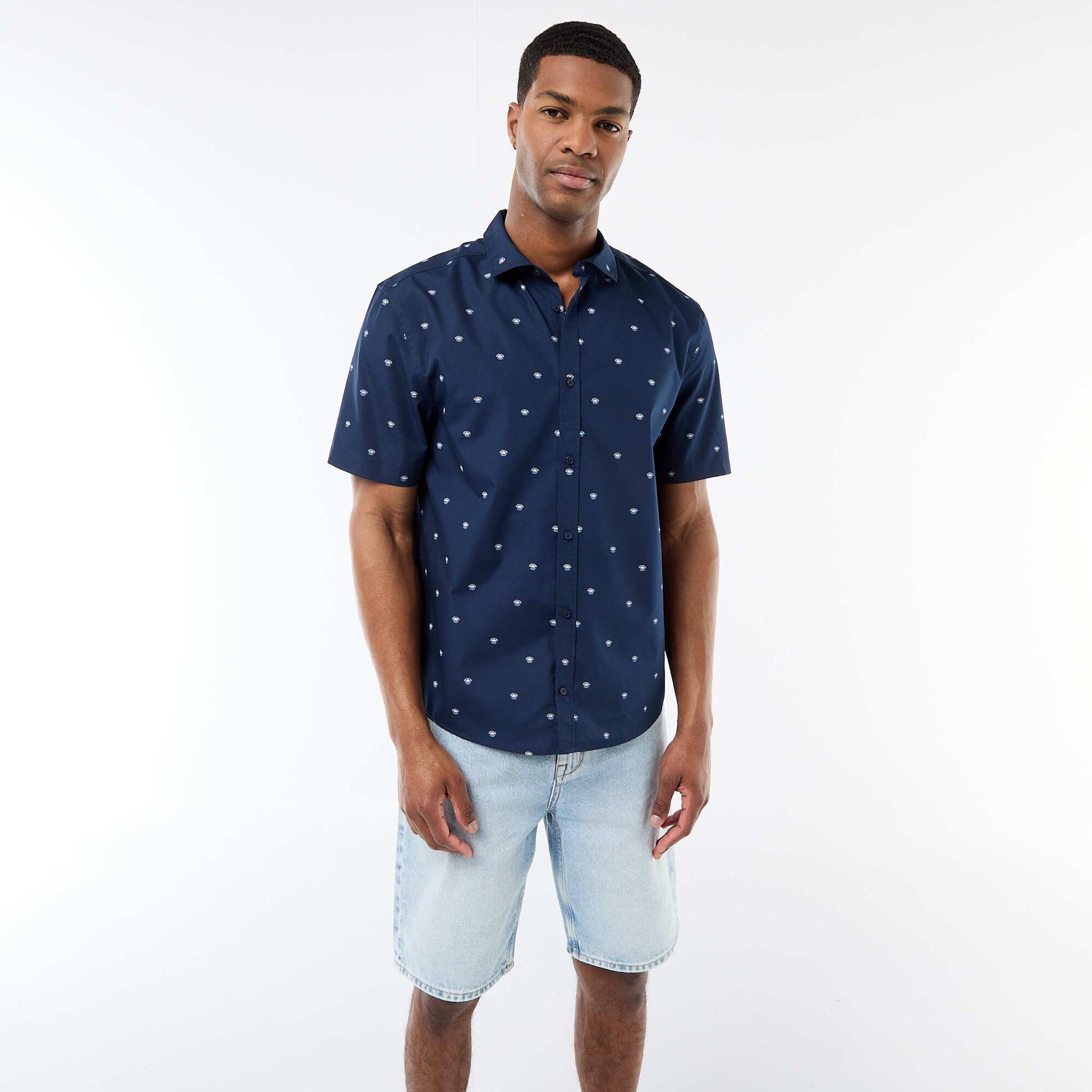 Short-Sleeved Button-Down Shirt BLUE