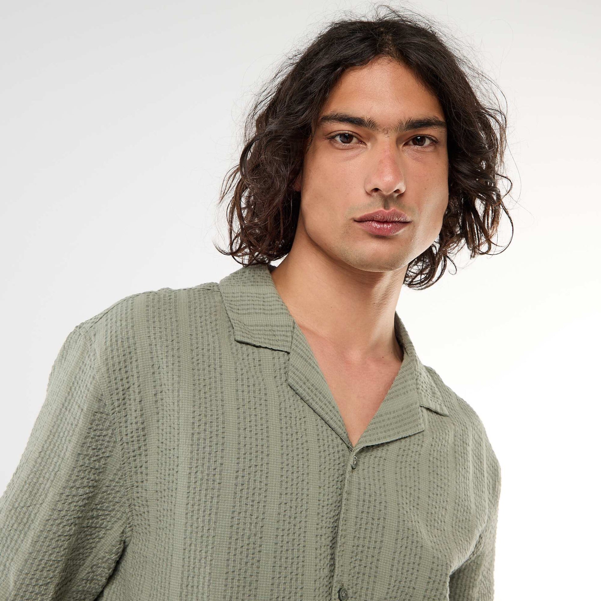 Short-Sleeved Waffle Knit Shirt KHAKI