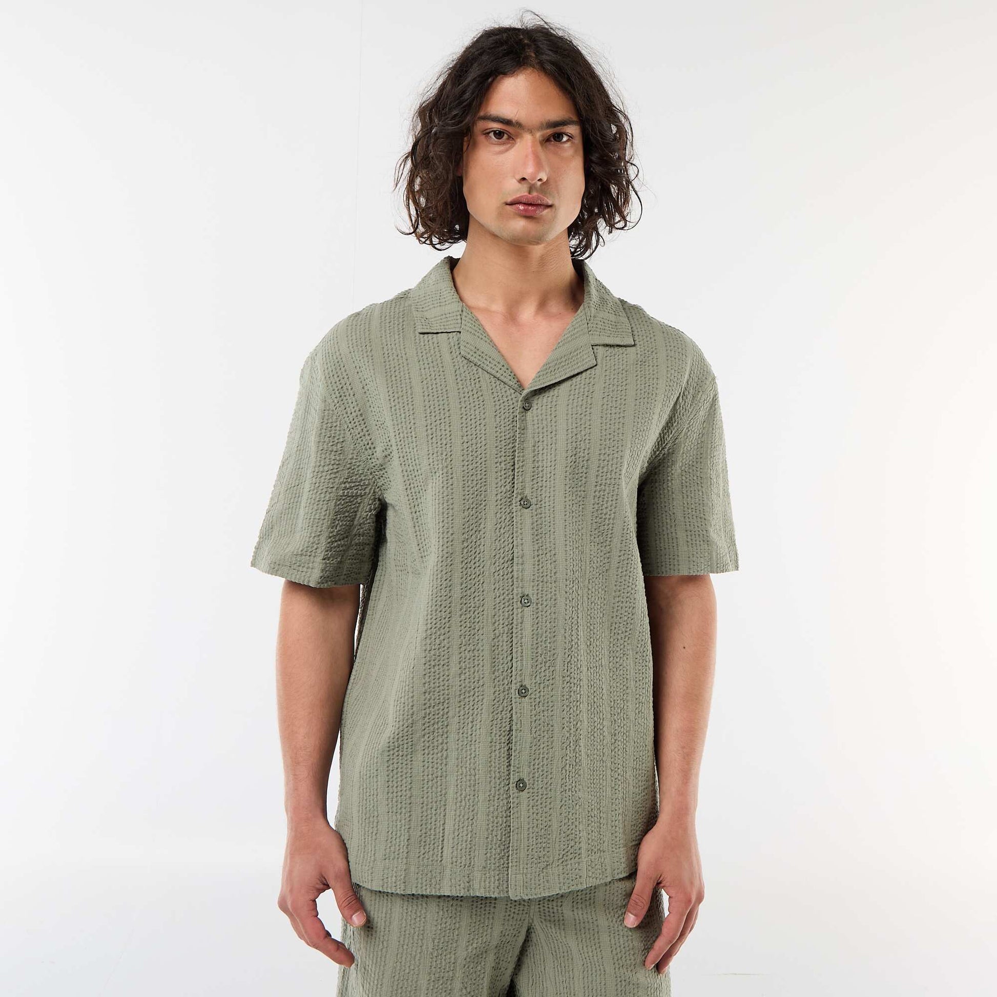Short-Sleeved Waffle Knit Shirt KHAKI