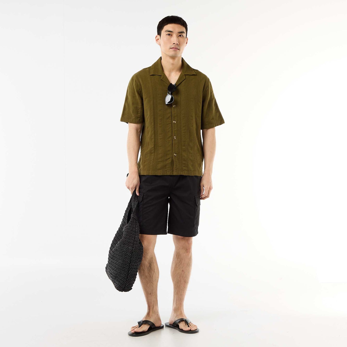 Poplin Chino Bermuda Shorts with Flap Pockets BLACK