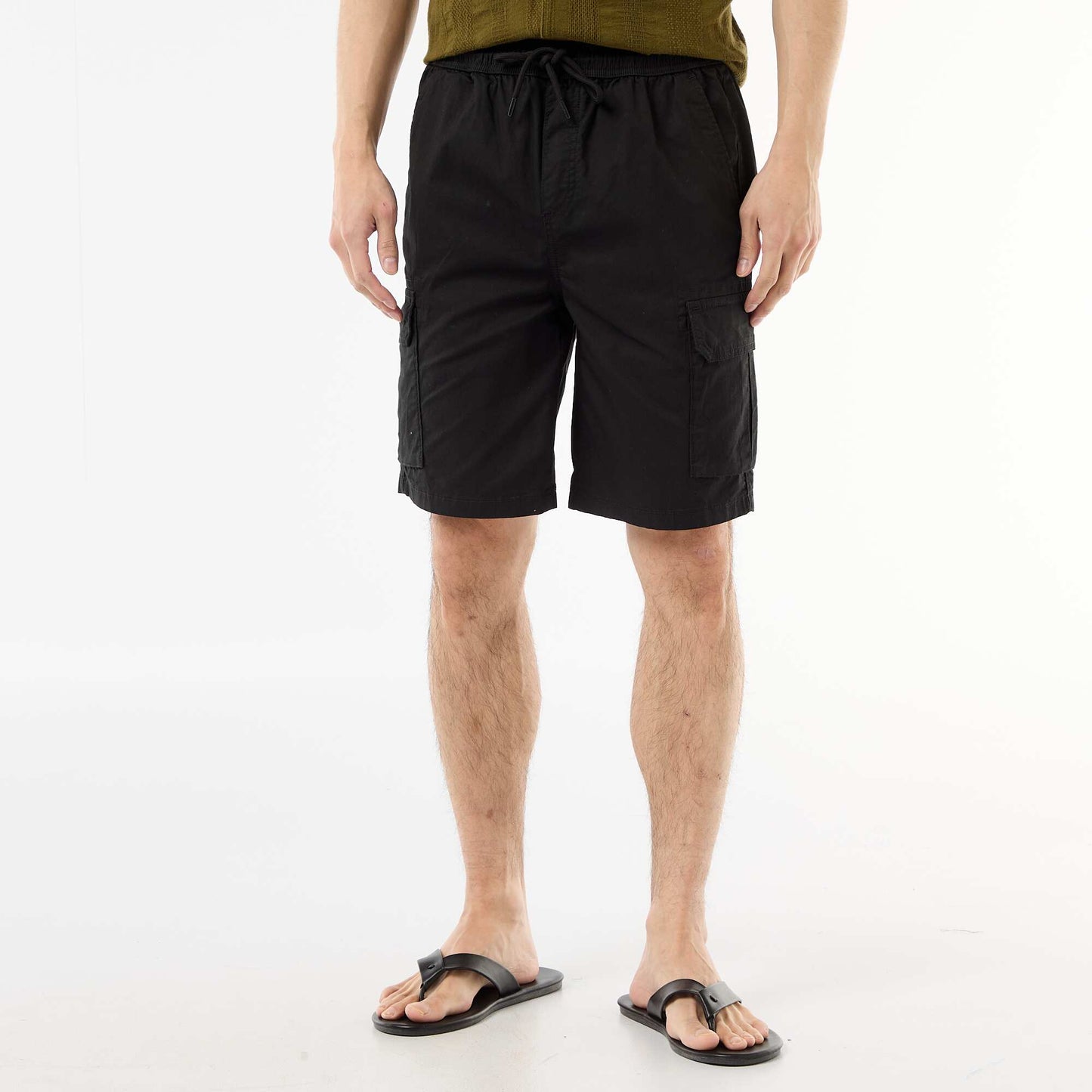 Poplin Chino Bermuda Shorts with Flap Pockets BLACK