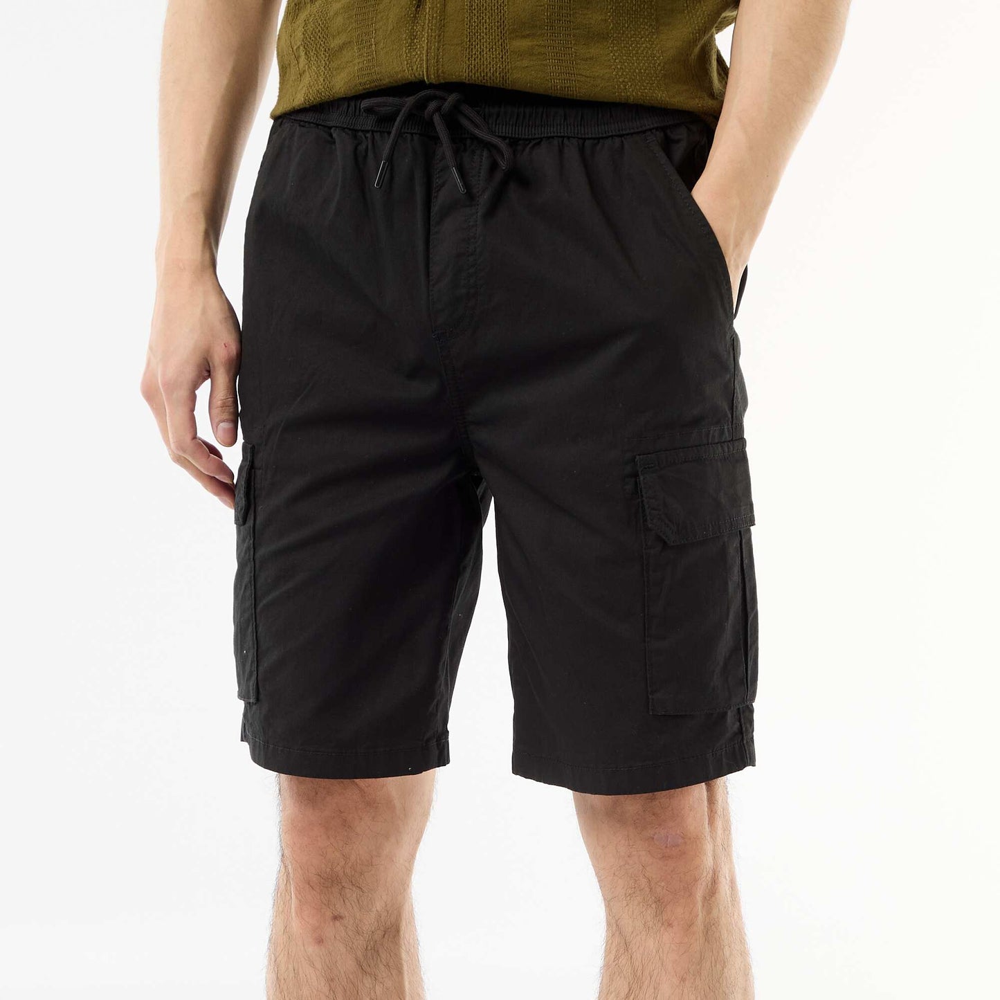 Poplin Chino Bermuda Shorts with Flap Pockets BLACK