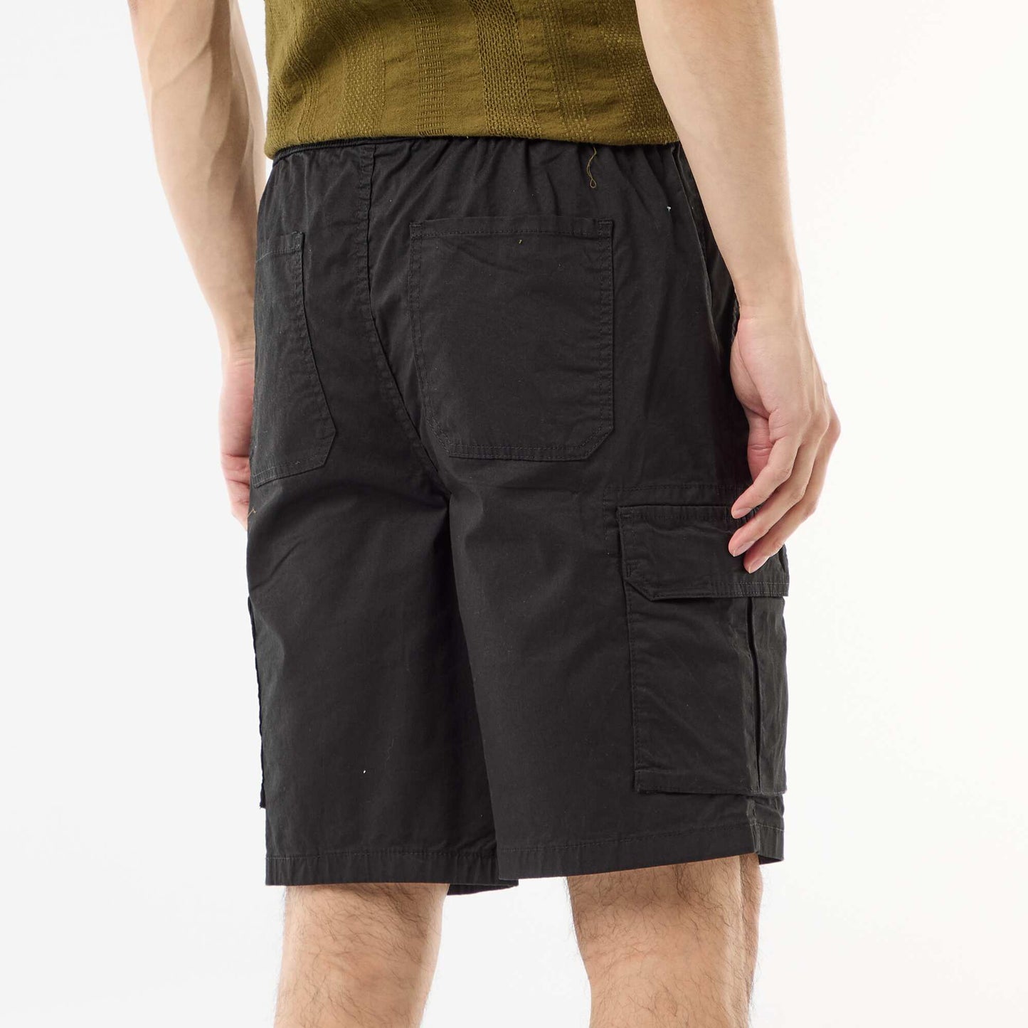 Poplin Chino Bermuda Shorts with Flap Pockets BLACK